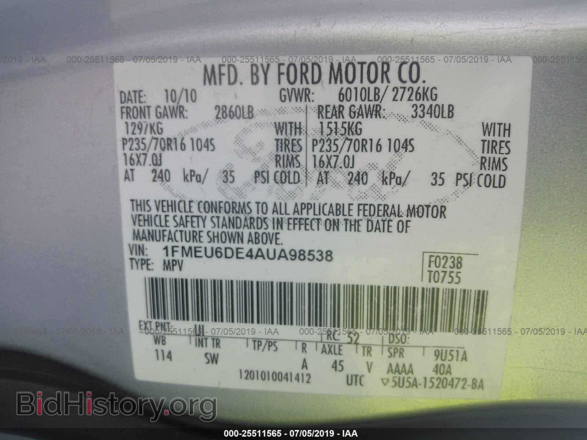2010 FORD EXPLORER - VIN: 1FMEU6DE4AUA98538 - Фото 9