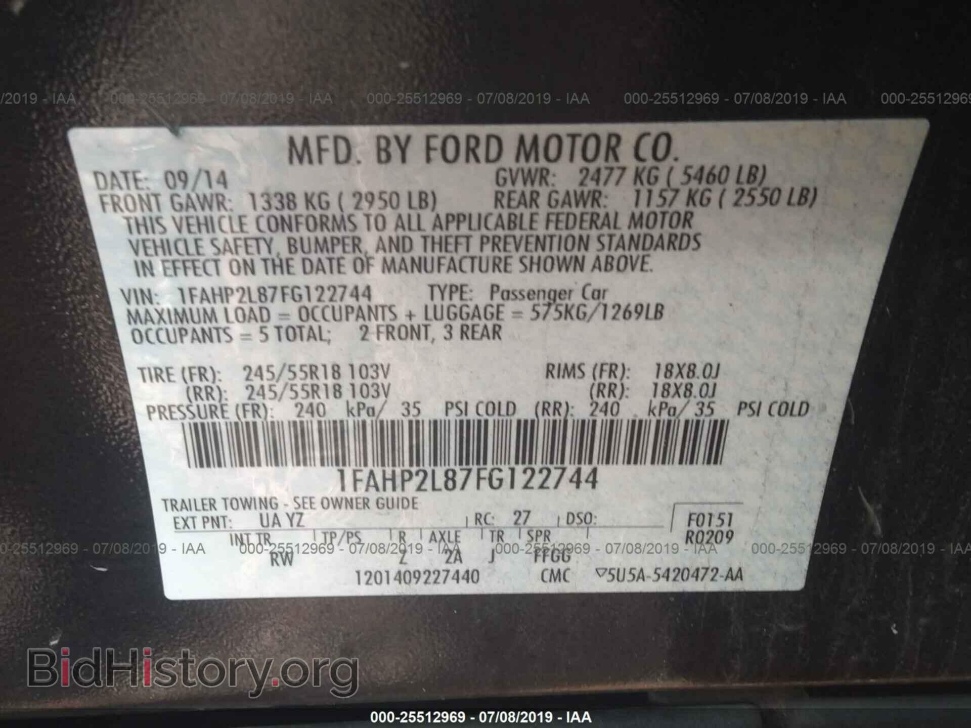 2015 FORD TAURUS - VIN: 1FAHP2L87FG122744 - Фото 9