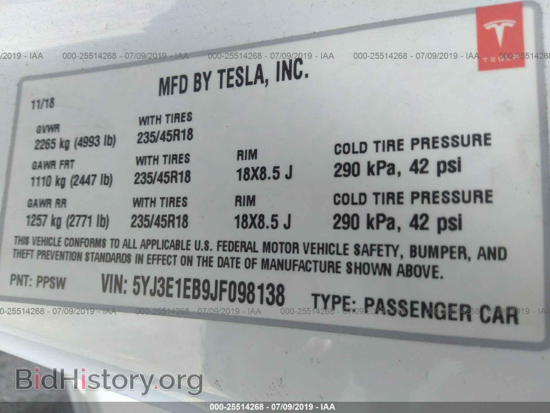 2018 TESLA MODEL 3 - VIN: 5YJ3E1EB9JF098138 - Фото 9