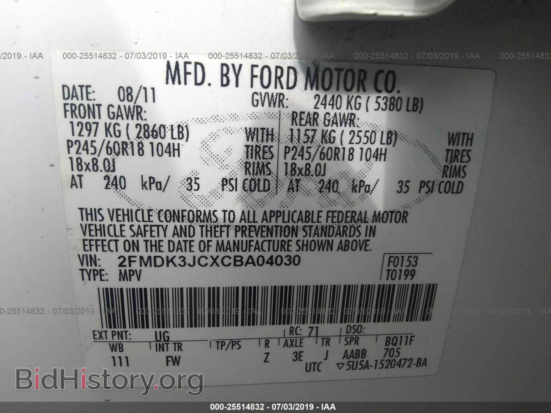 2012 FORD EDGE - VIN: 2FMDK3JCXCBA04030 - Фото 9