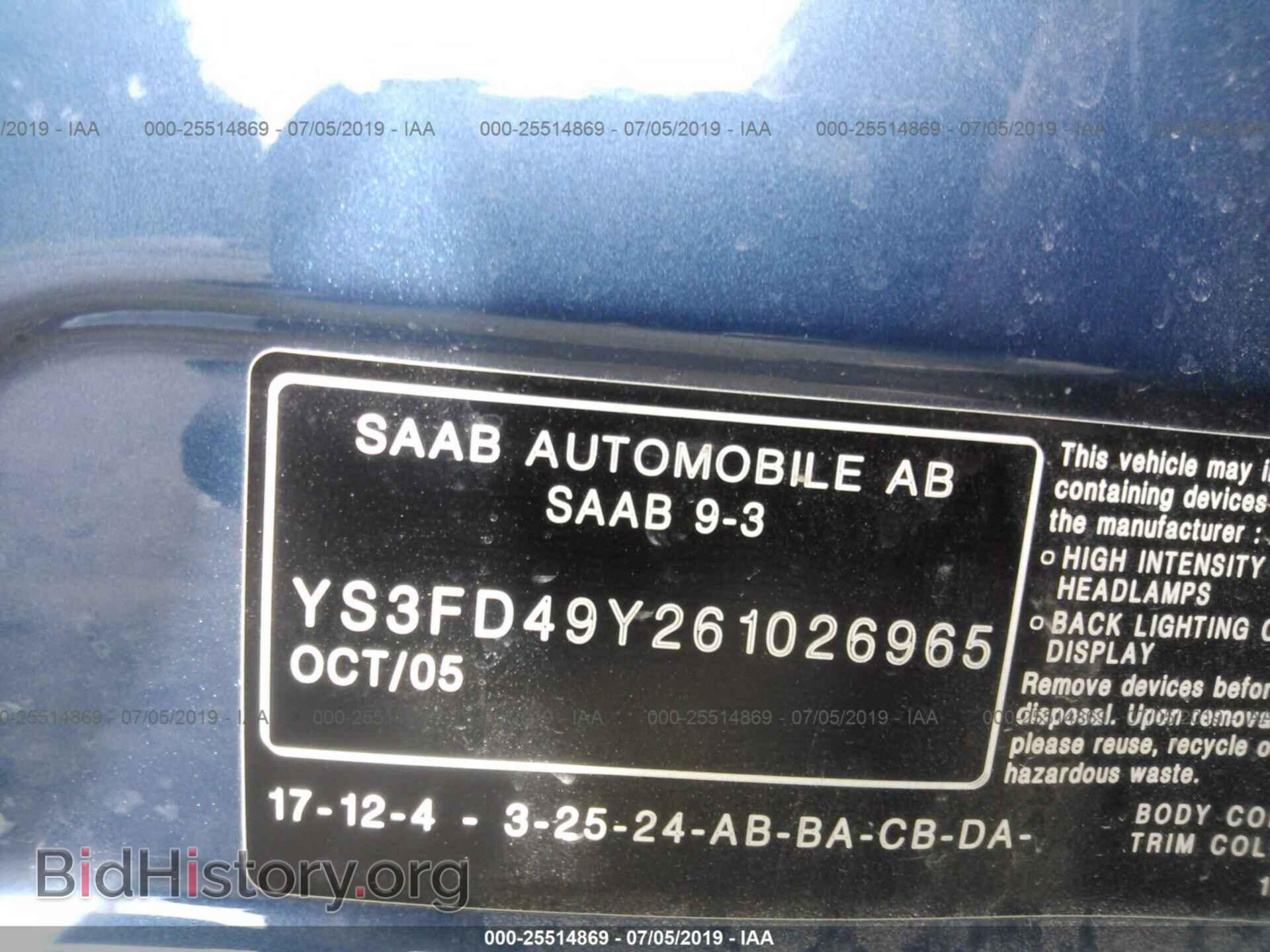 2006 SAAB 9-3 - VIN: YS3FD49Y261026965 - Фото 9