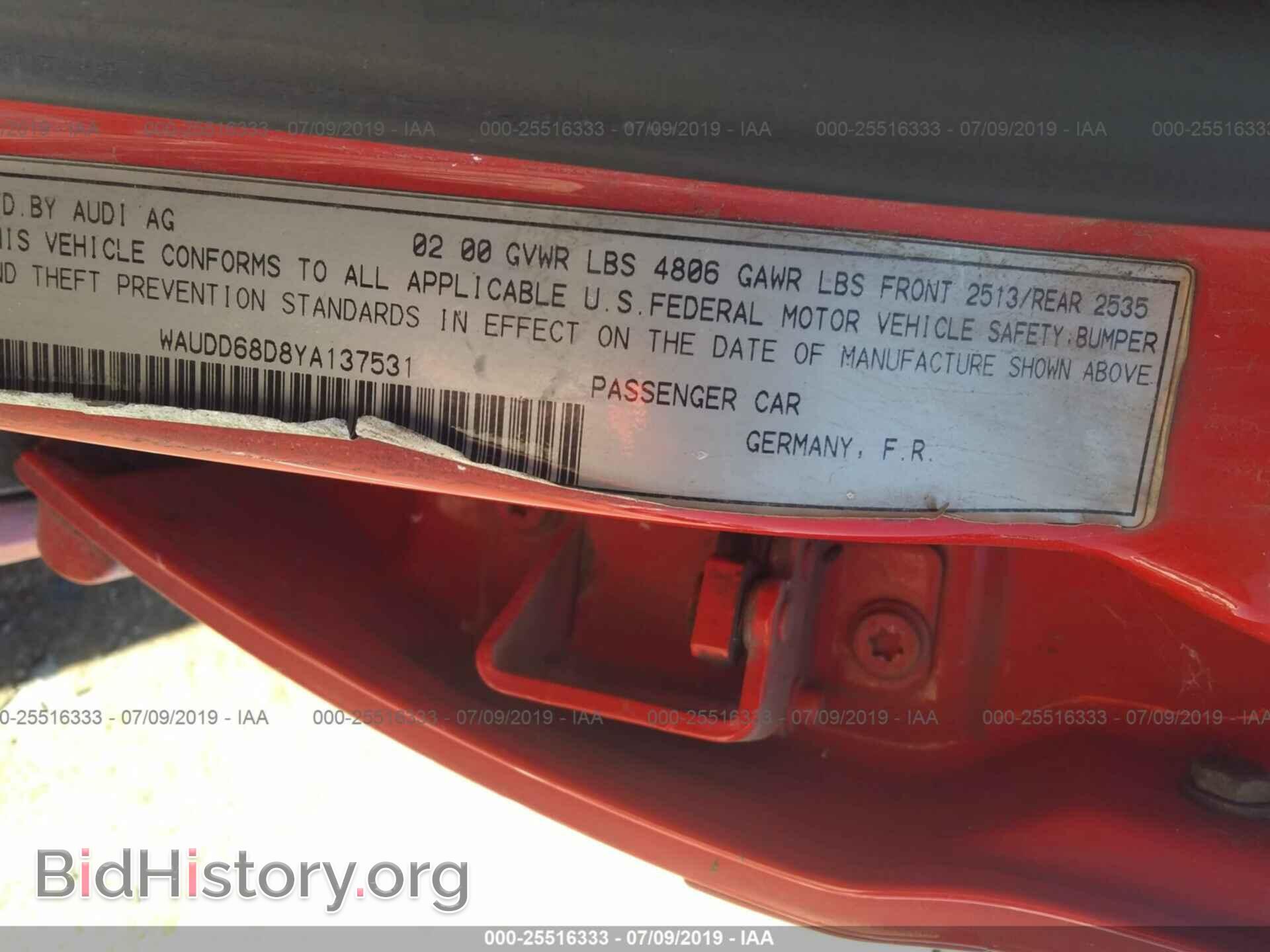 2000 AUDI S4 - VIN: WAUDD68D8YA137531 - Фото 9