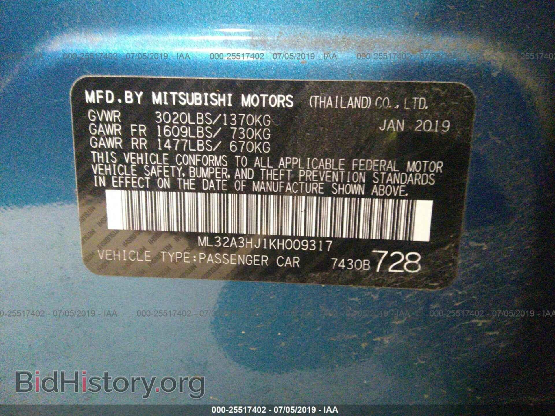 2019 MITSUBISHI MIRAGE - VIN: ML32A3HJ1KH009317 - Фото 9