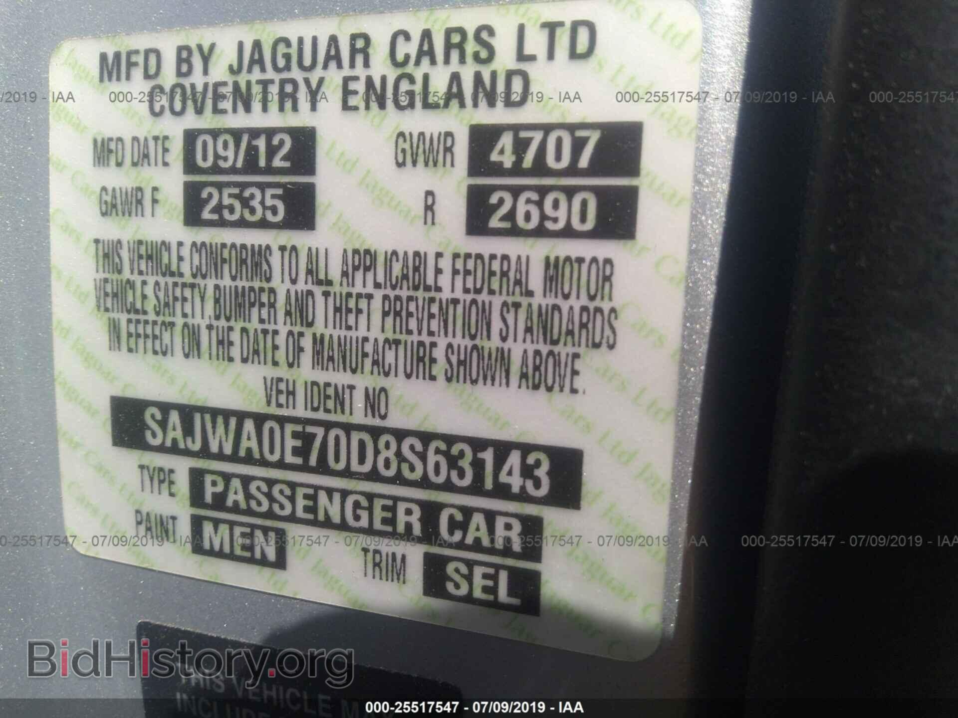 2013 JAGUAR XF - VIN: SAJWA0E70D8S63143 - Фото 9