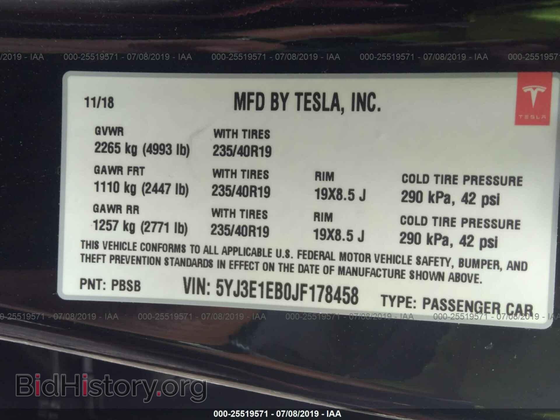 2018 TESLA MODEL 3 - VIN: 5YJ3E1EB0JF178458 - Фото 9