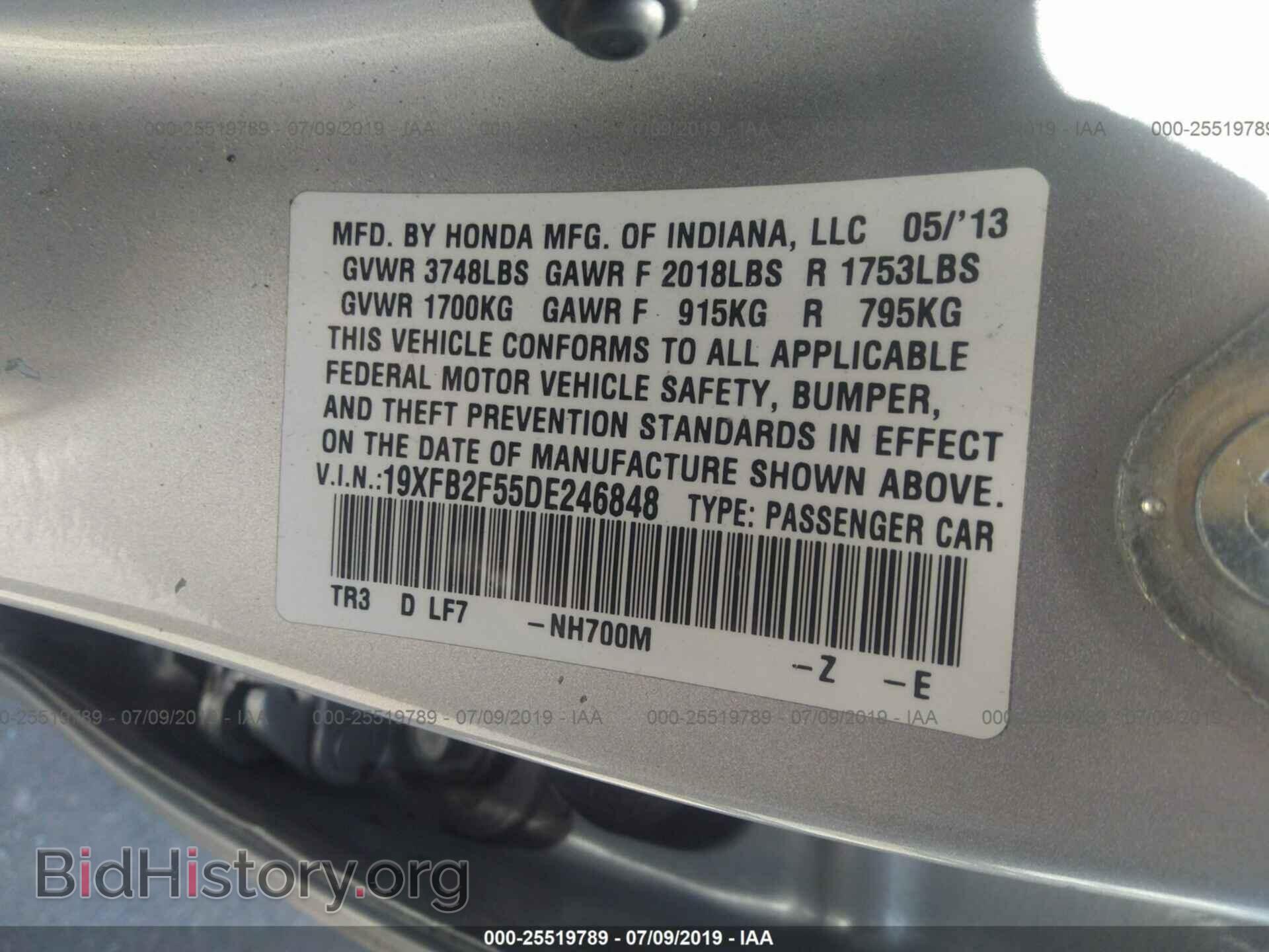 2013 HONDA CIVIC - VIN: 19XFB2F55DE246848 - Фото 9