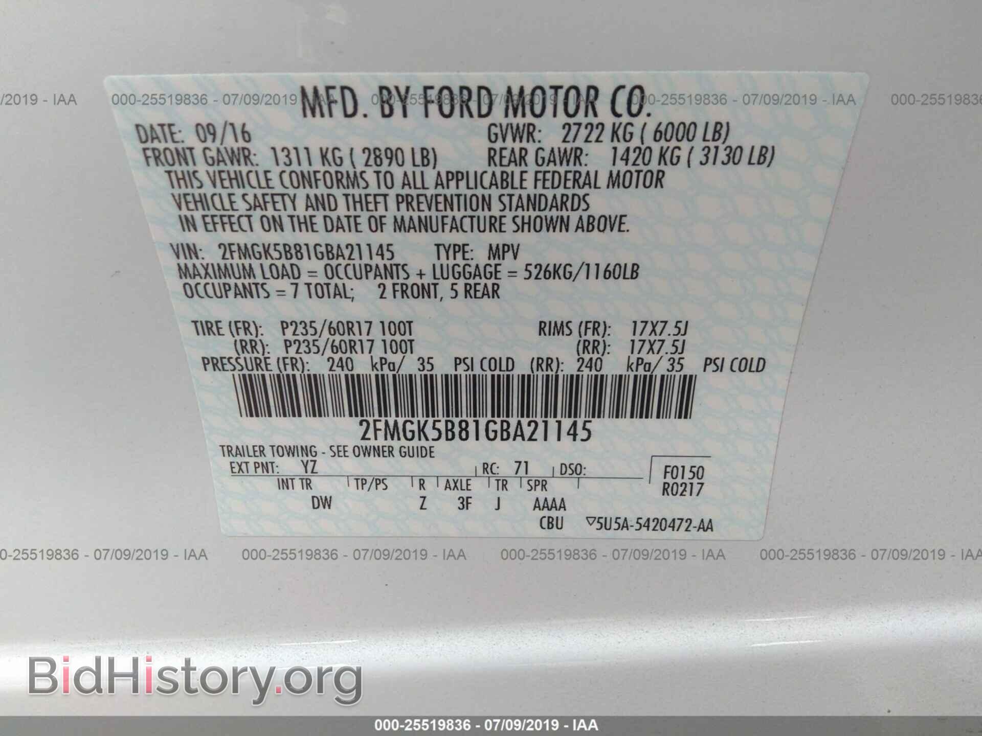 2016 FORD FLEX - VIN: 2FMGK5B81GBA21145 - Photo 9