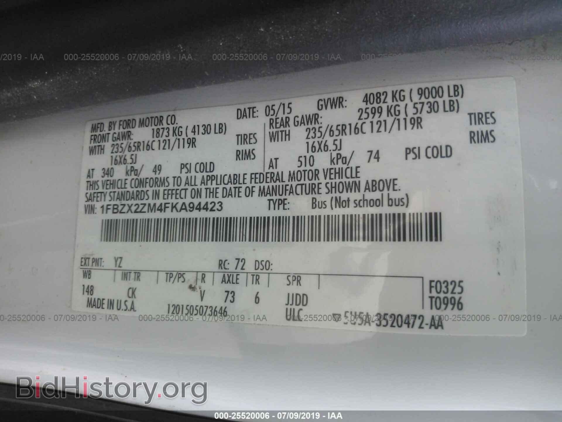 2015 FORD TRANSIT - VIN: 1FBZX2ZM4FKA94423 - Фото 9