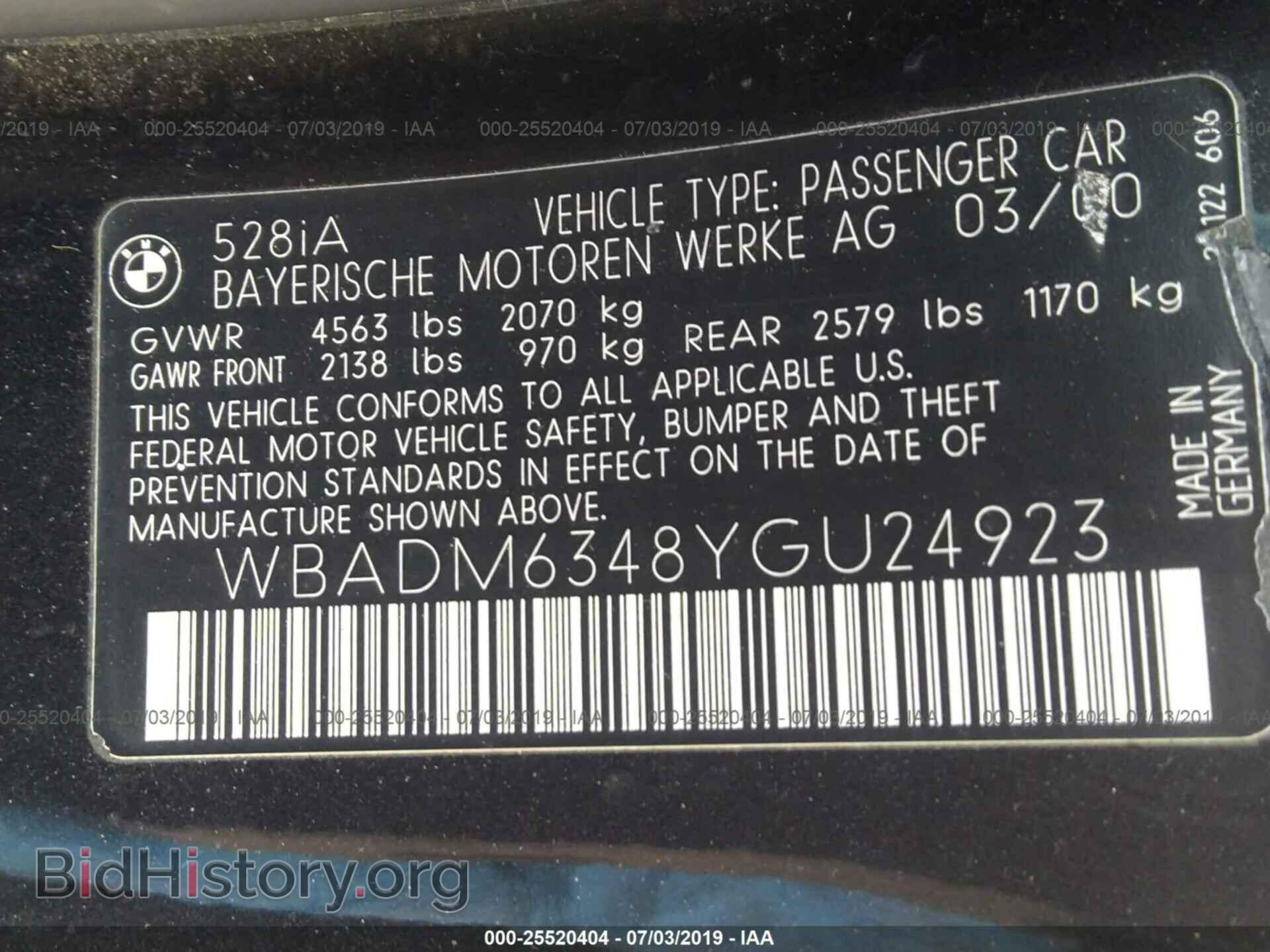 2000 BMW 528 - VIN: WBADM6348YGU24923 - Фото 9