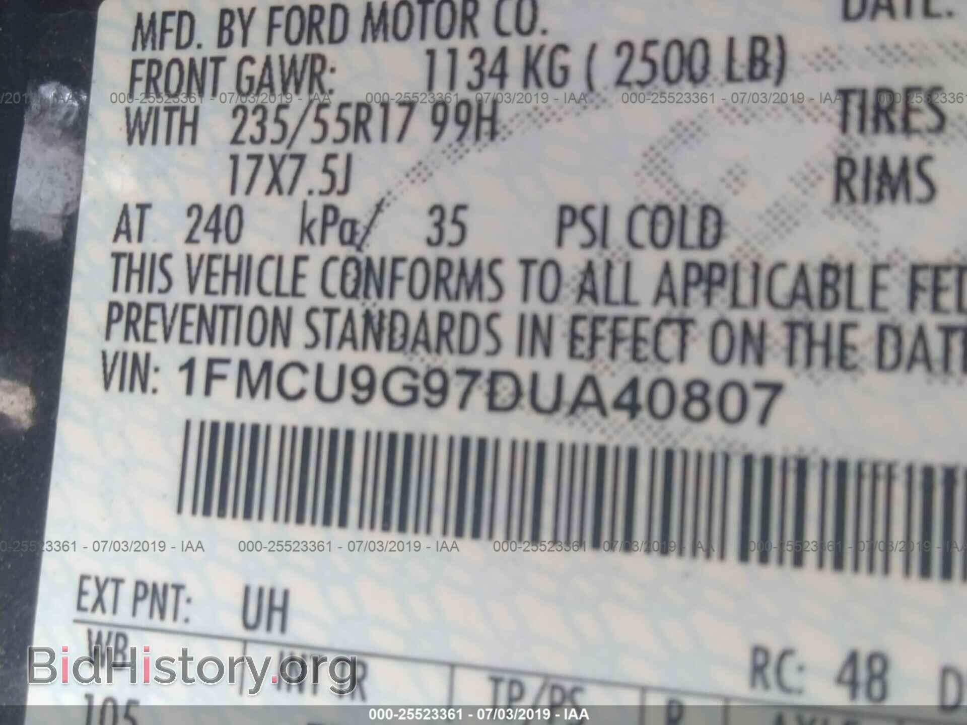2013 FORD ESCAPE - VIN: 1FMCU9G97DUA40807 - Фото 9
