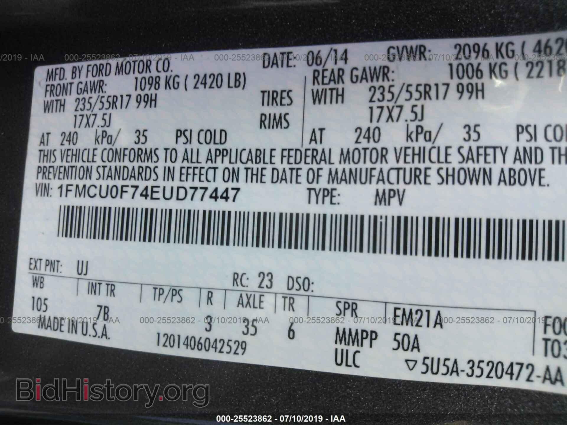 2014 FORD ESCAPE - VIN: 1FMCU0F74EUD77447 - Photo 9