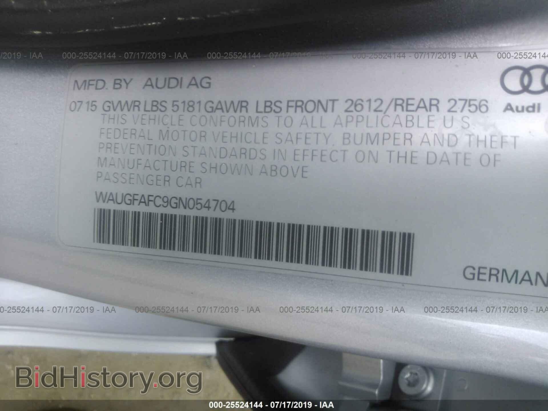 2016 AUDI A6 - VIN: WAUGFAFC9GN054704 - Фото 9