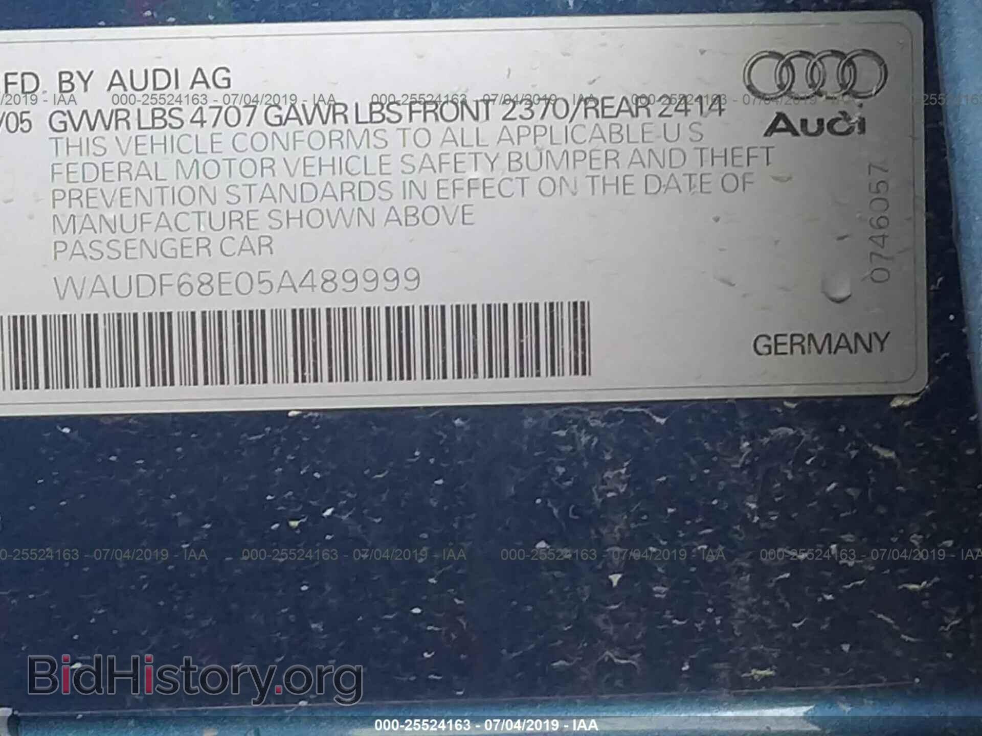 2005 AUDI A4 - VIN: WAUDF68E05A489999 - Фото 9