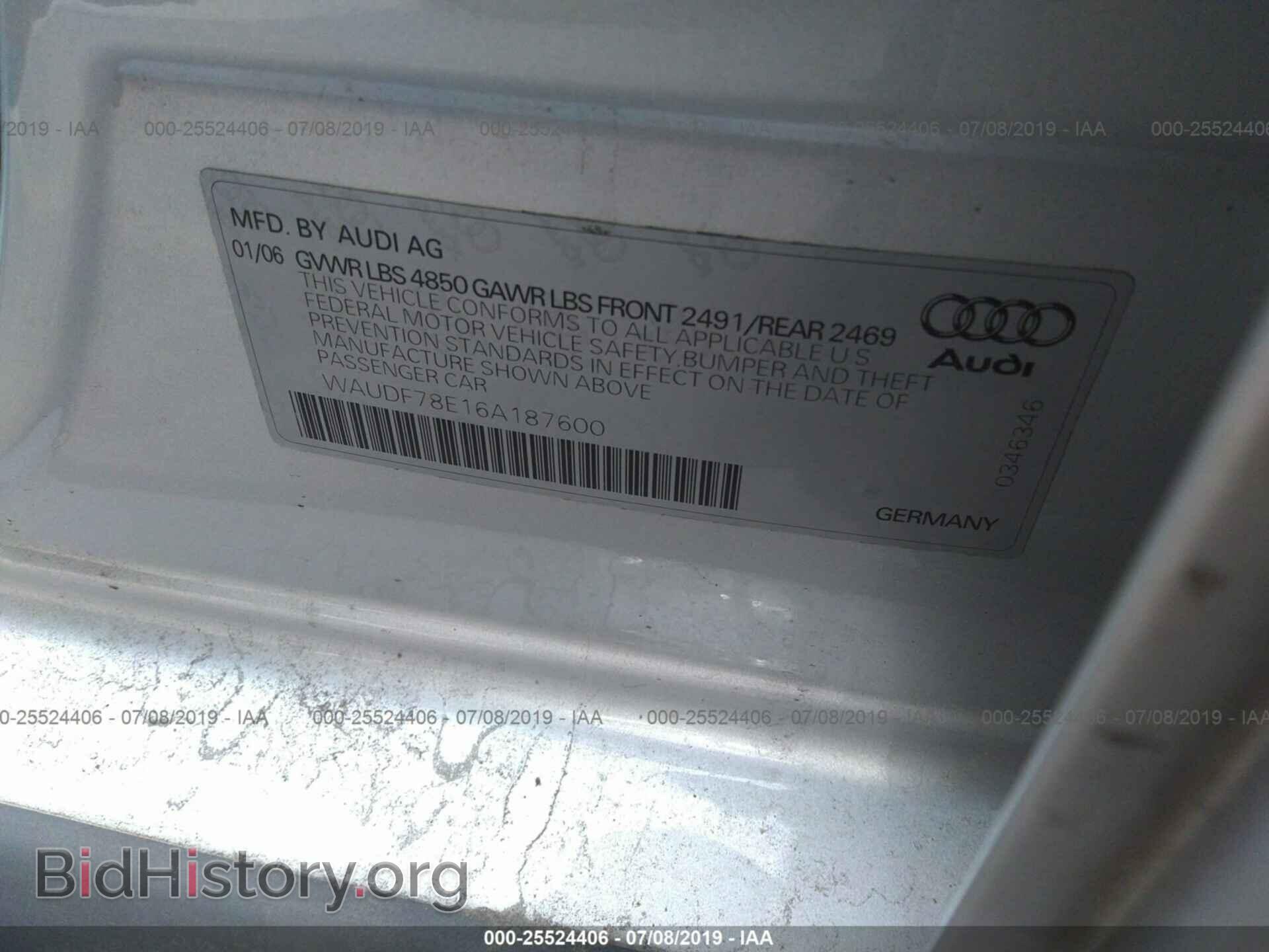 2006 AUDI A4 - VIN: WAUDF78E16A187600 - Фото 9