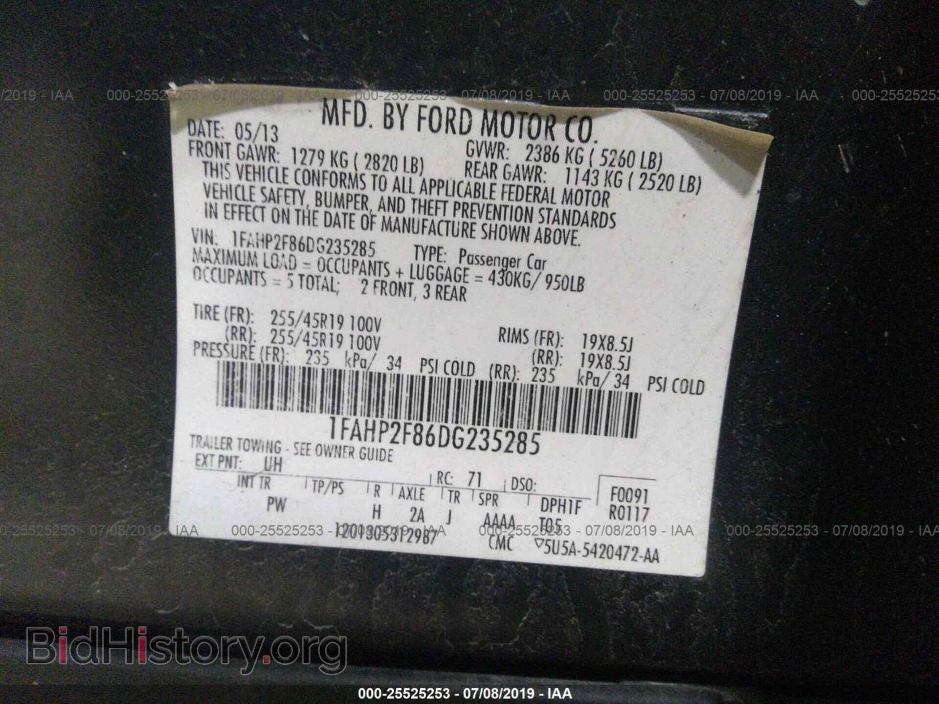 2013 FORD TAURUS - VIN: 1FAHP2F86DG235285 - Фото 9