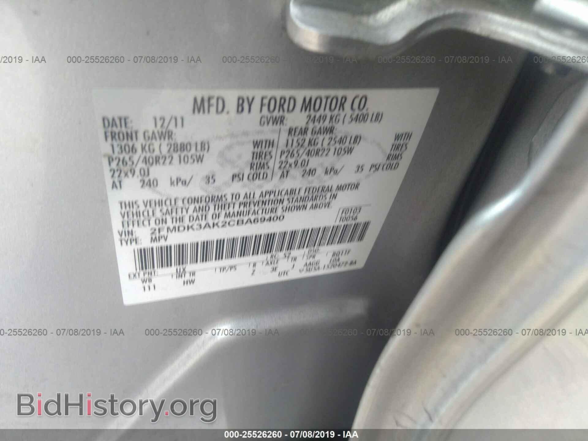 2012 FORD EDGE - VIN: 2FMDK3AK2CBA69400 - Фото 9