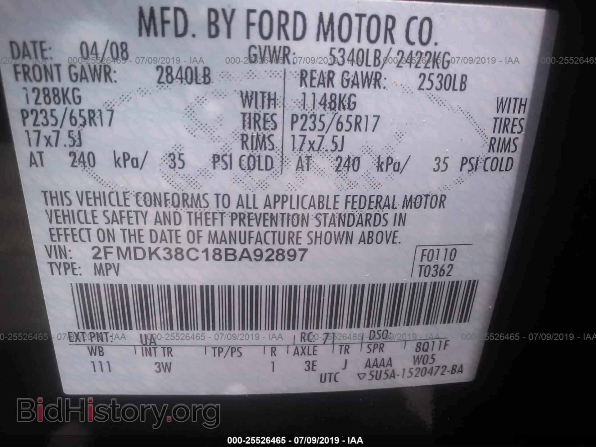 2008 FORD EDGE - VIN: 2FMDK38C18BA92897 - Фото 9