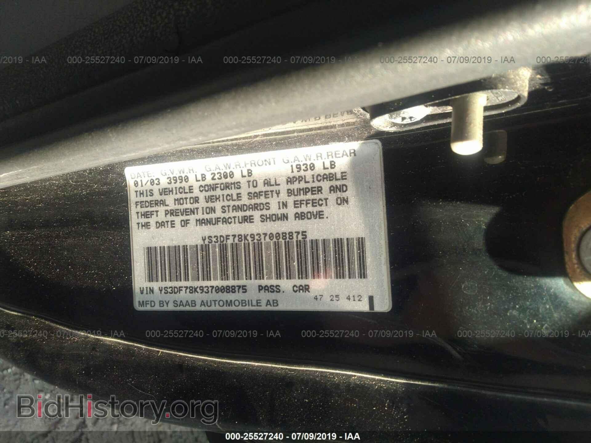 2003 SAAB 9-3 - VIN: YS3DF78K937008875 - Фото 9