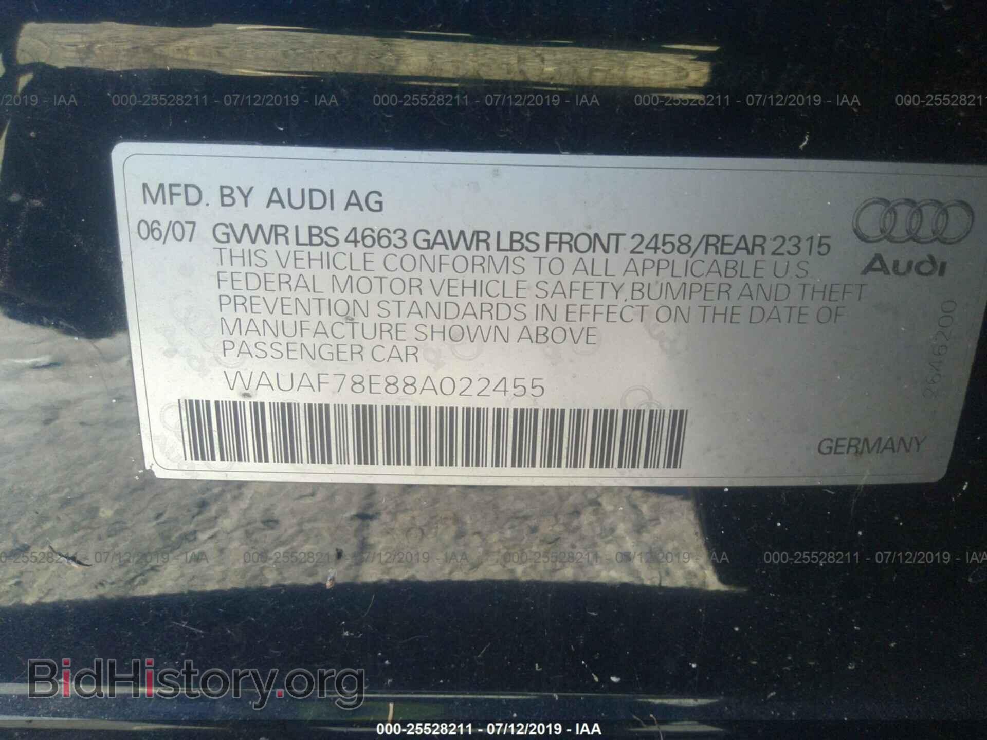2008 AUDI A4 - VIN: WAUAF78E88A022455 - Photo 9