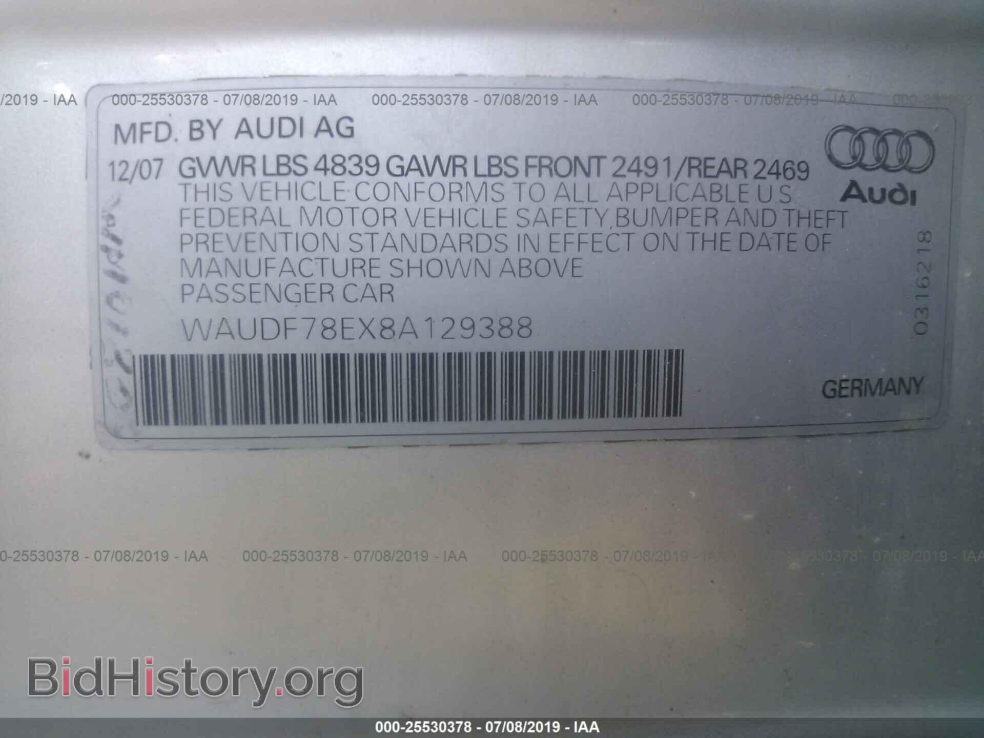 2008 AUDI A4 - VIN: WAUDF78EX8A129388 - Фото 9