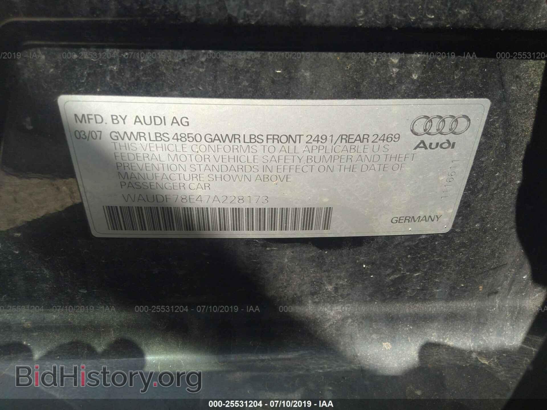2007 AUDI A4 - VIN: WAUDF78E47A228173 - Фото 9