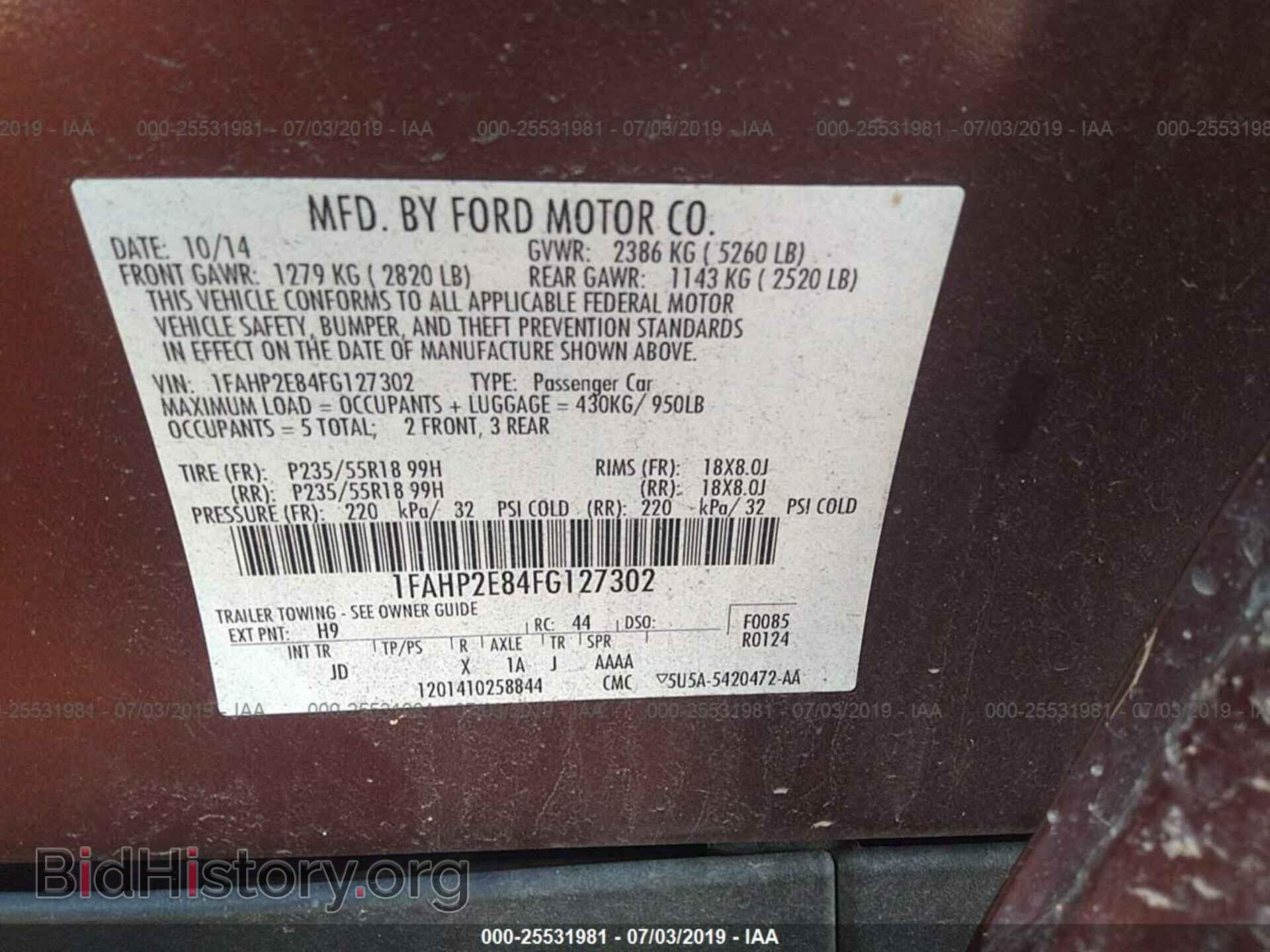 2015 FORD TAURUS - VIN: 1FAHP2E84FG127302 - Фото 9