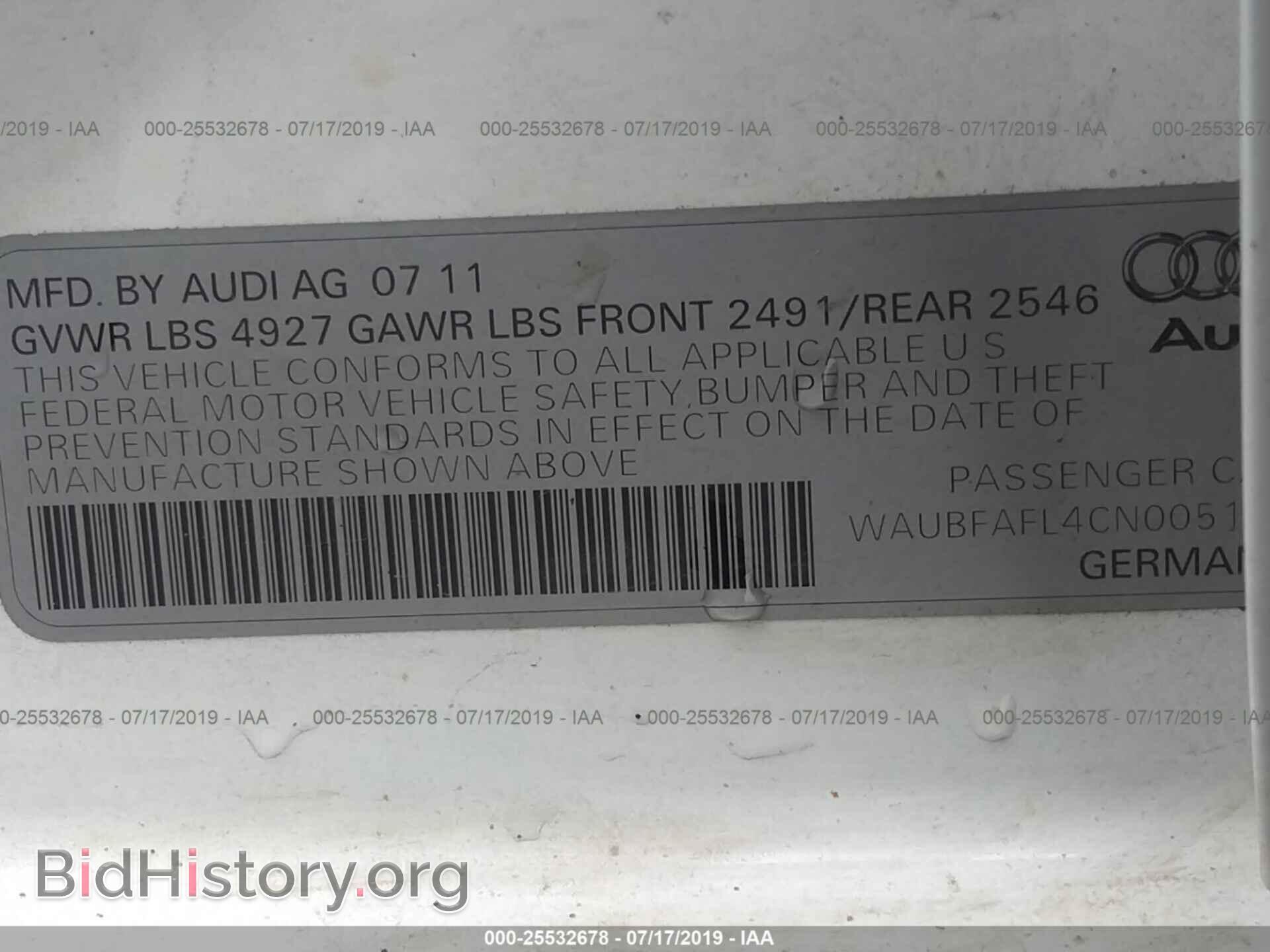 2012 AUDI A4 - VIN: WAUBFAFL4CN005172 - Фото 9