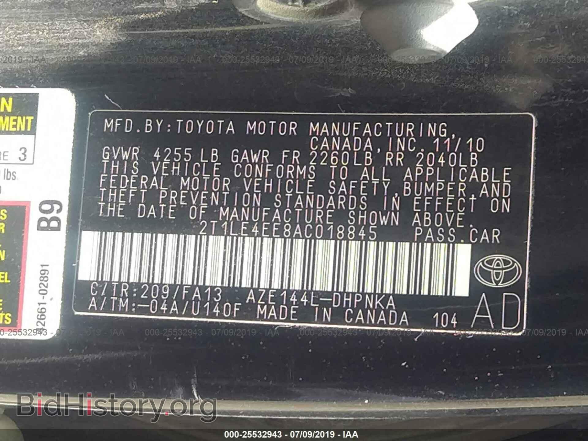 2010 TOYOTA COROLLA MATRIX - VIN: 2T1LE4EE8AC018845 - Фото 9