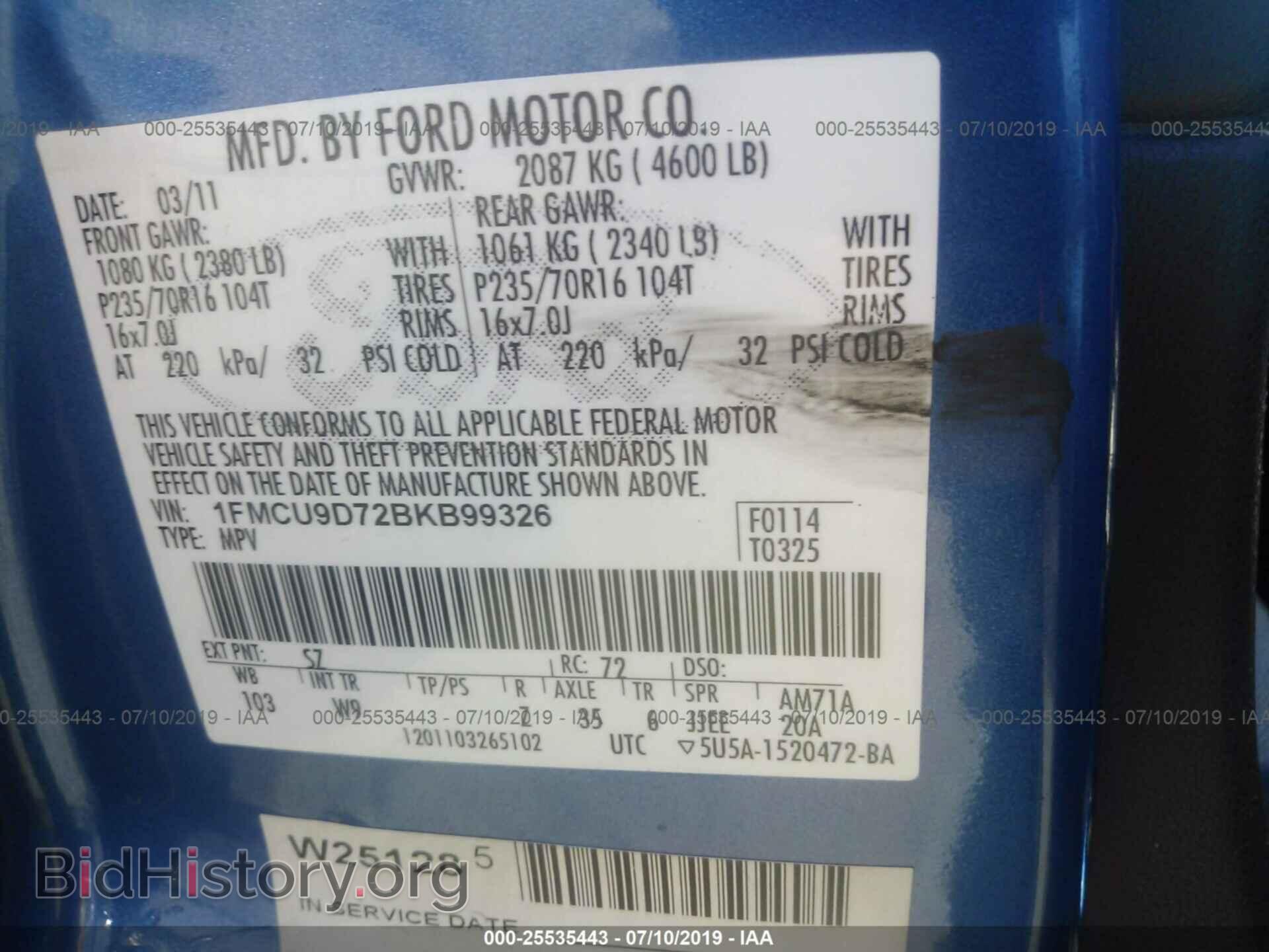 2011 FORD ESCAPE - VIN: 1FMCU9D72BKB99326 - Photo 9