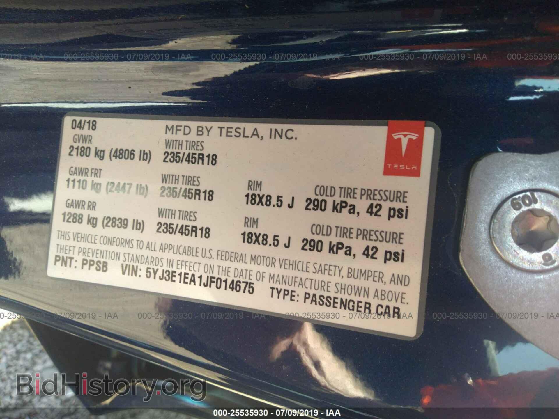 2018 TESLA MODEL 3 - VIN: 5YJ3E1EA1JF014675 - Фото 9