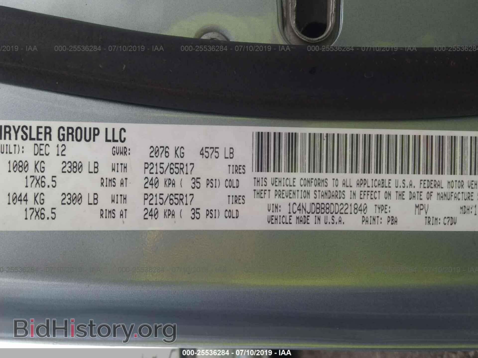 2013 JEEP COMPASS - VIN: 1C4NJDBB8DD221840 - Фото 9