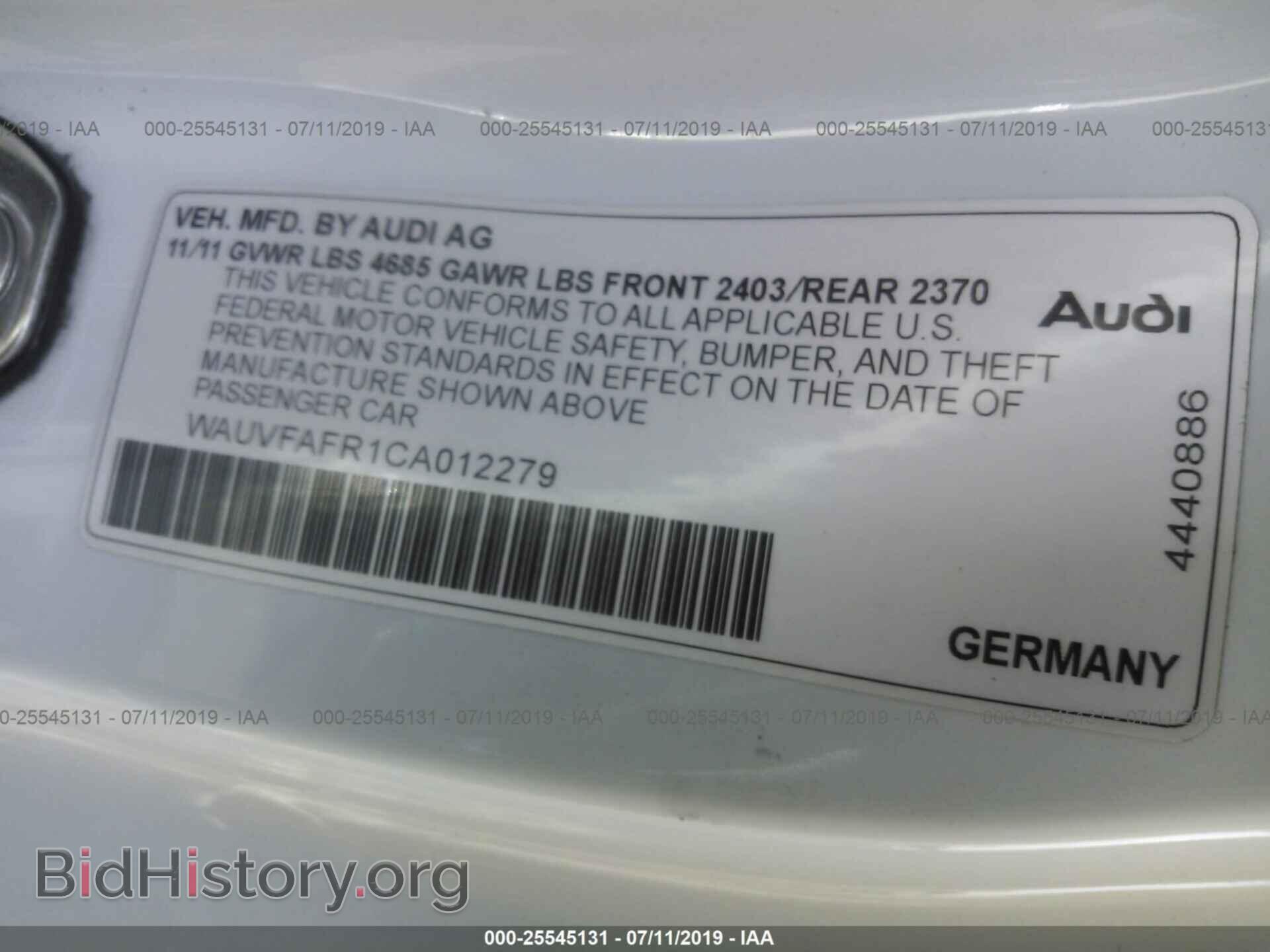 2012 AUDI A5 - VIN: WAUVFAFR1CA012279 - Фото 9