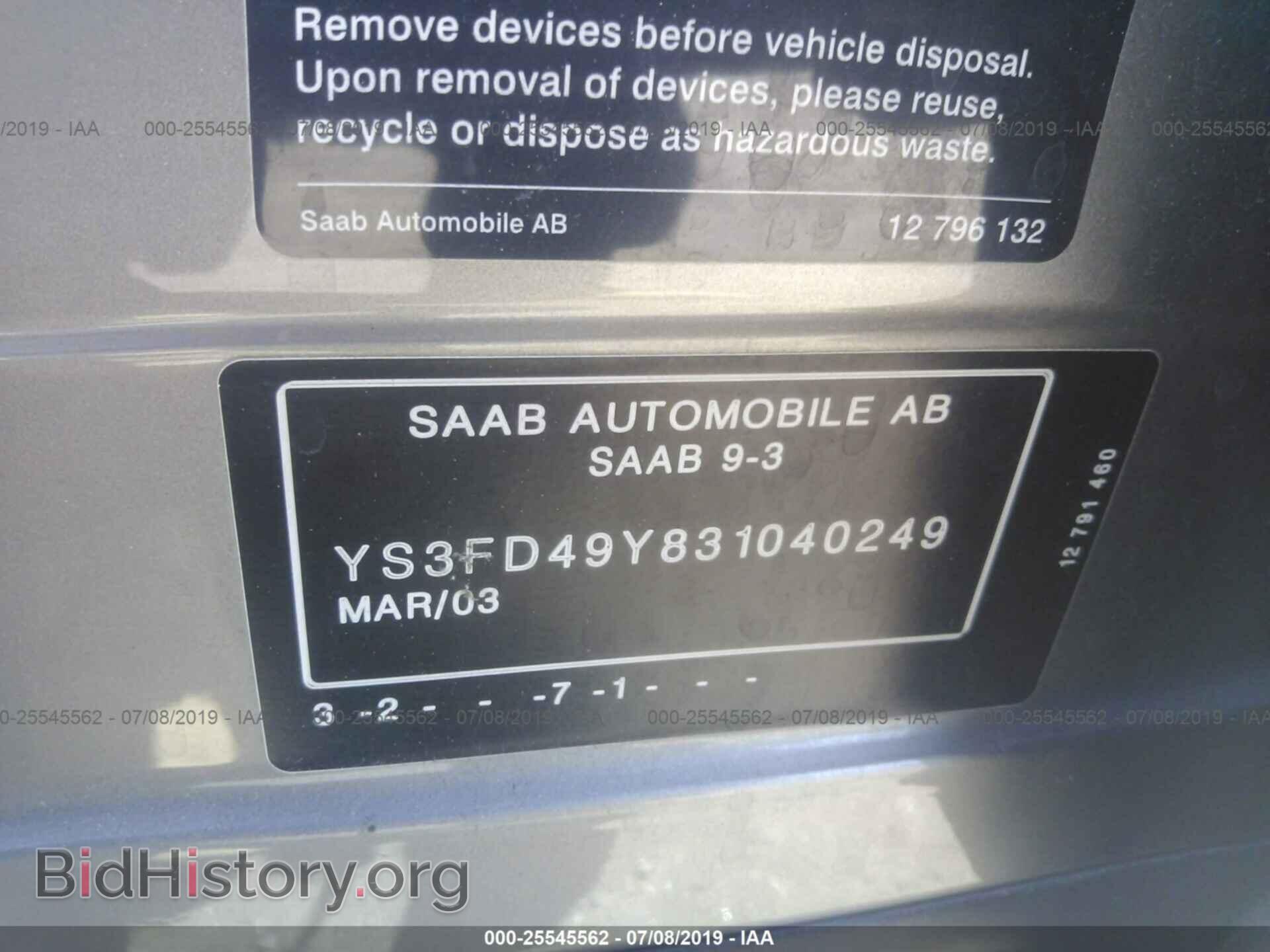 2003 SAAB 9-3 - VIN: YS3FD49Y831040249 - Фото 9