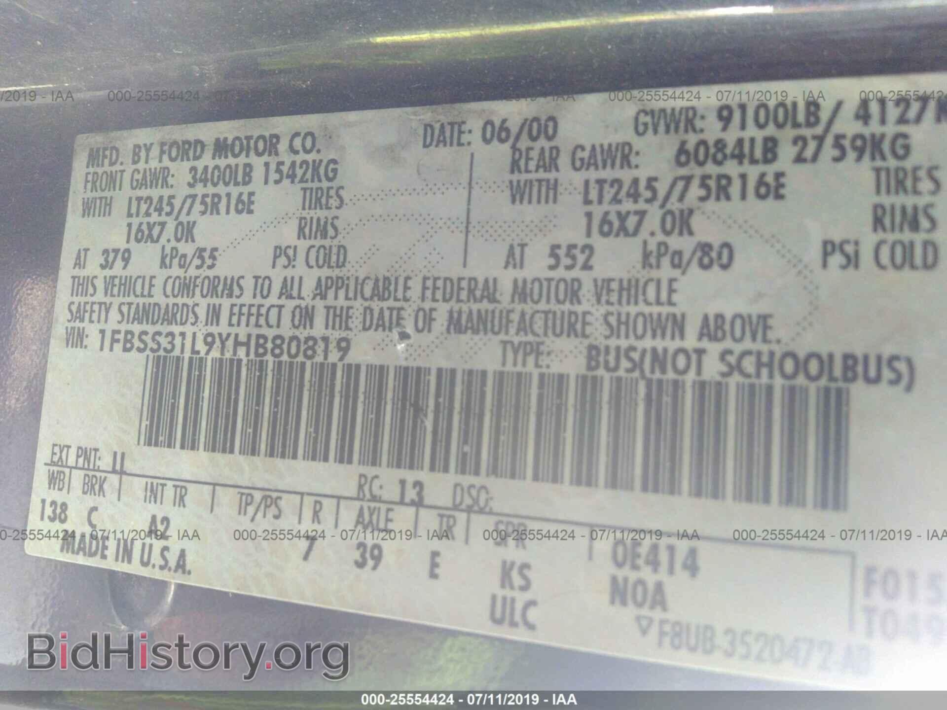 2000 FORD ECONOLINE - VIN: 1FBSS31L9YHB80819 - Photo 9