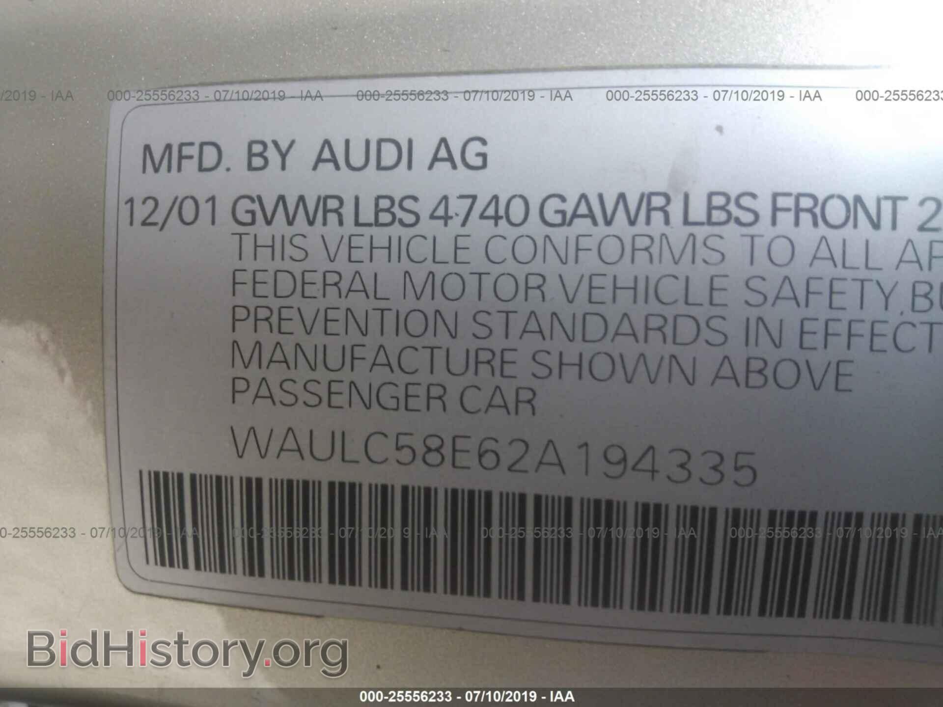2002 AUDI A4 - VIN: WAULC58E62A194335 - Фото 9