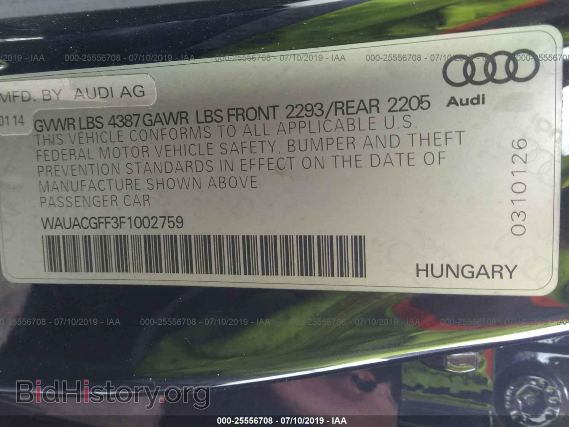 2015 AUDI A3 - VIN: WAUACGFF3F1002759 - Фото 9