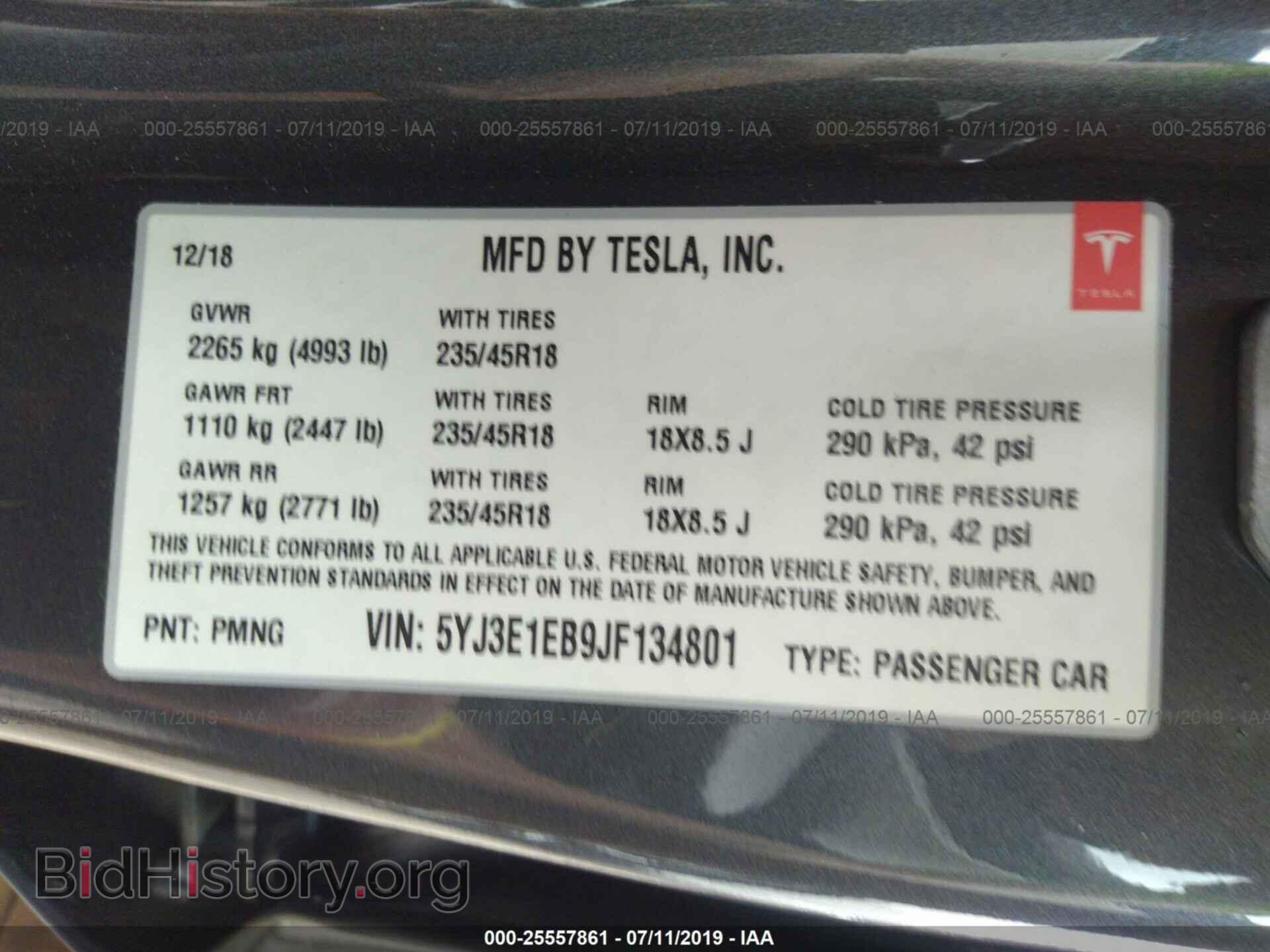 2018 TESLA MODEL 3 - VIN: 5YJ3E1EB9JF134801 - Photo 9