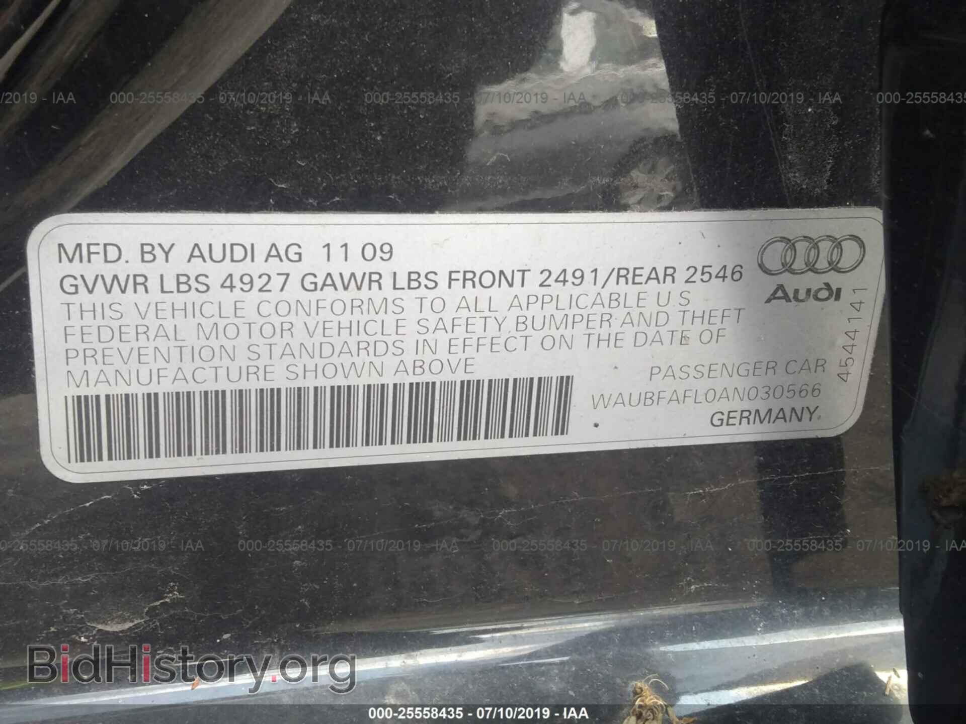 2010 AUDI A4 - VIN: WAUBFAFL0AN030566 - Фото 9