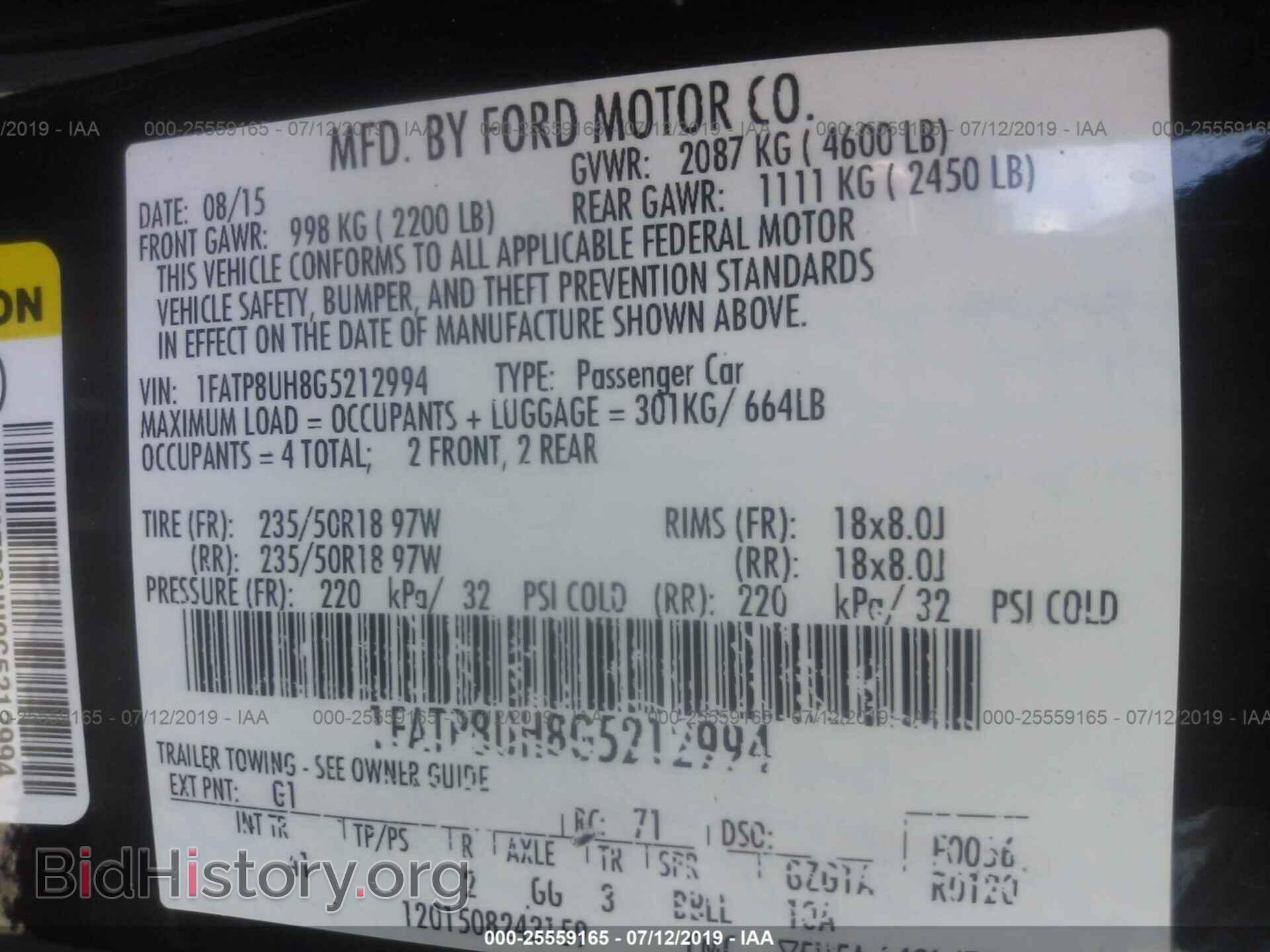 2016 FORD MUSTANG - VIN: 1FATP8UH8G5212994 - Фото 9