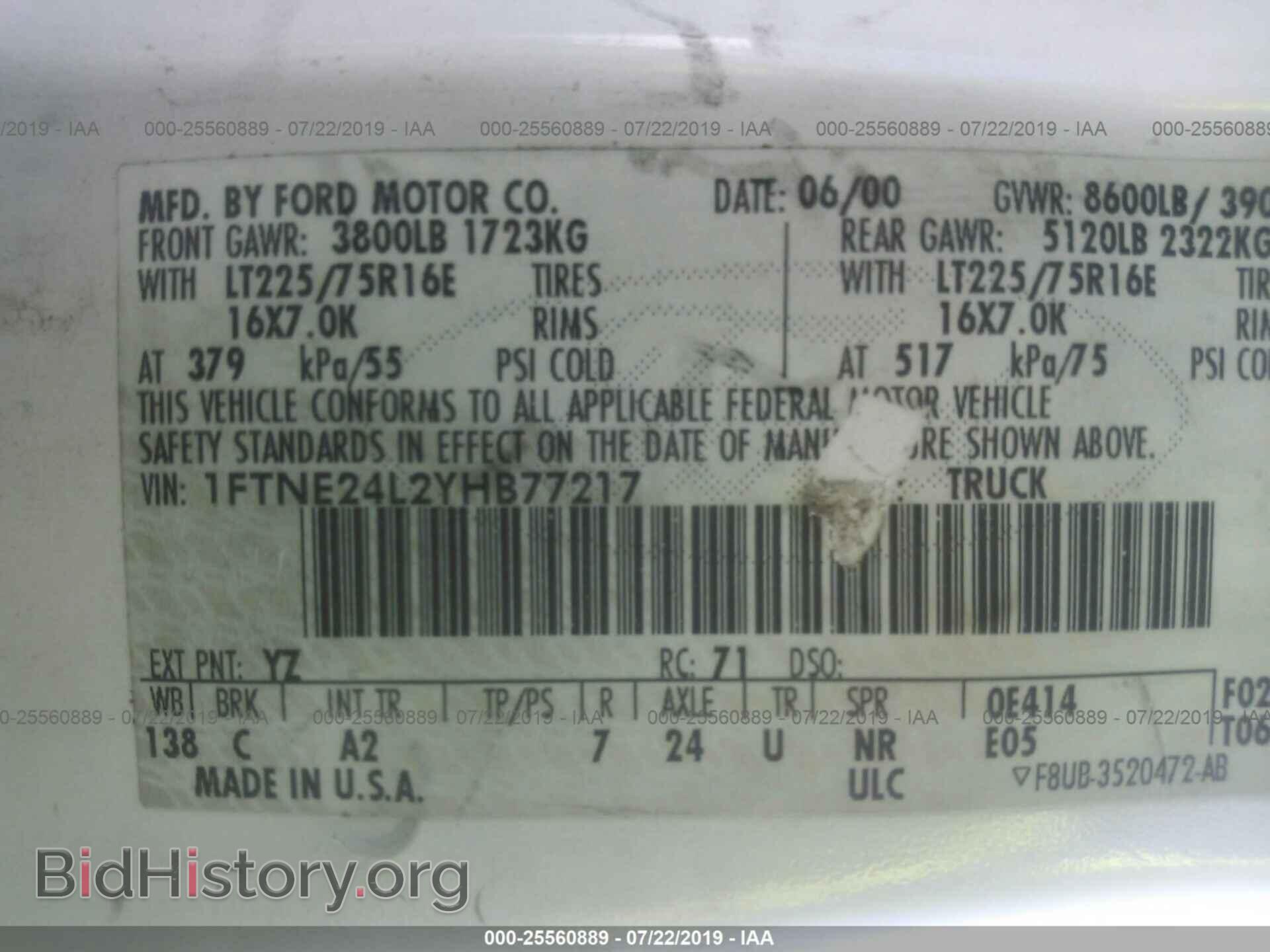 2000 FORD ECONOLINE - VIN: 1FTNE24L2YHB77217 - Фото 9