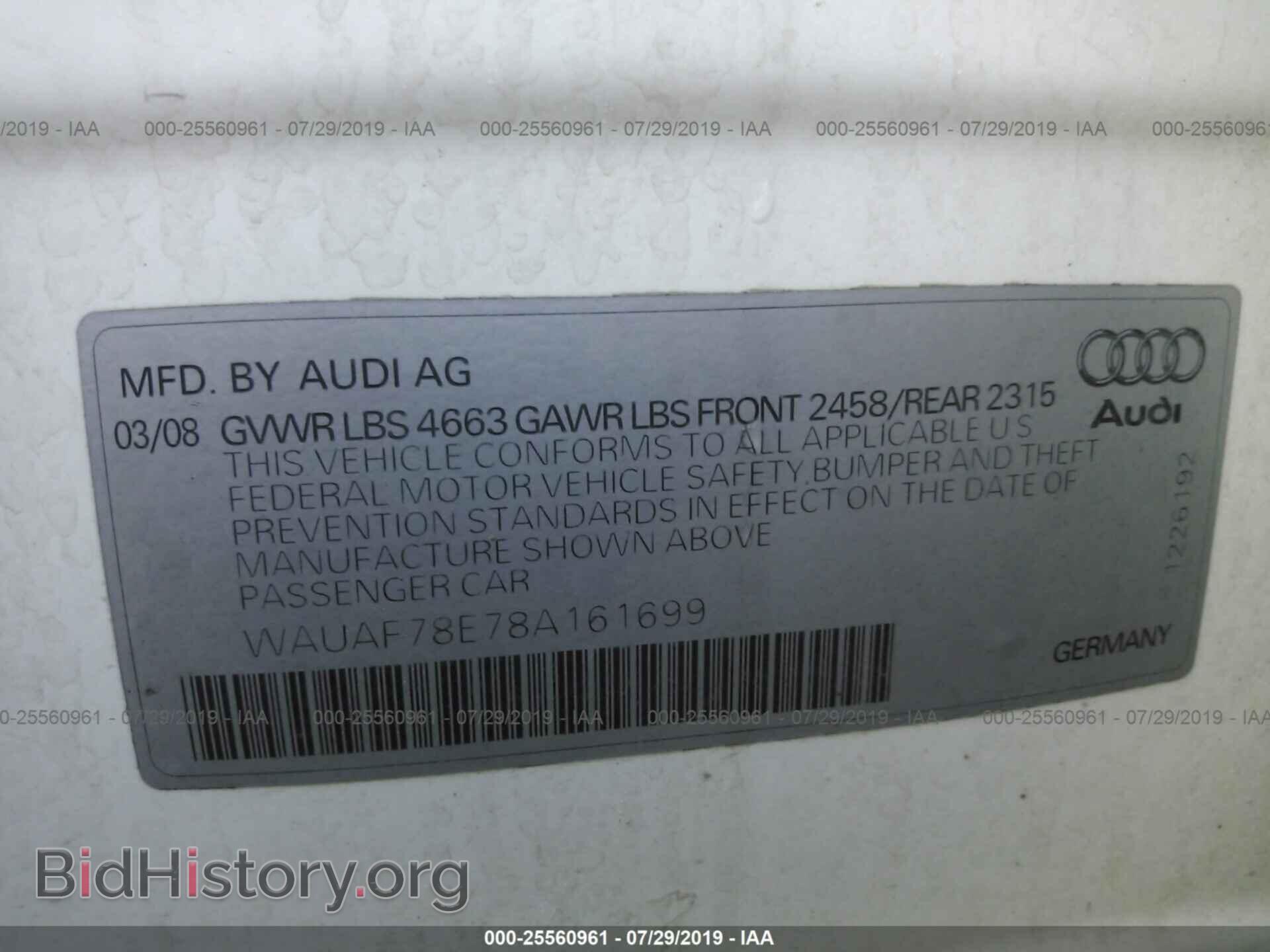 2008 AUDI A4 - VIN: WAUAF78E78A161699 - Фото 9