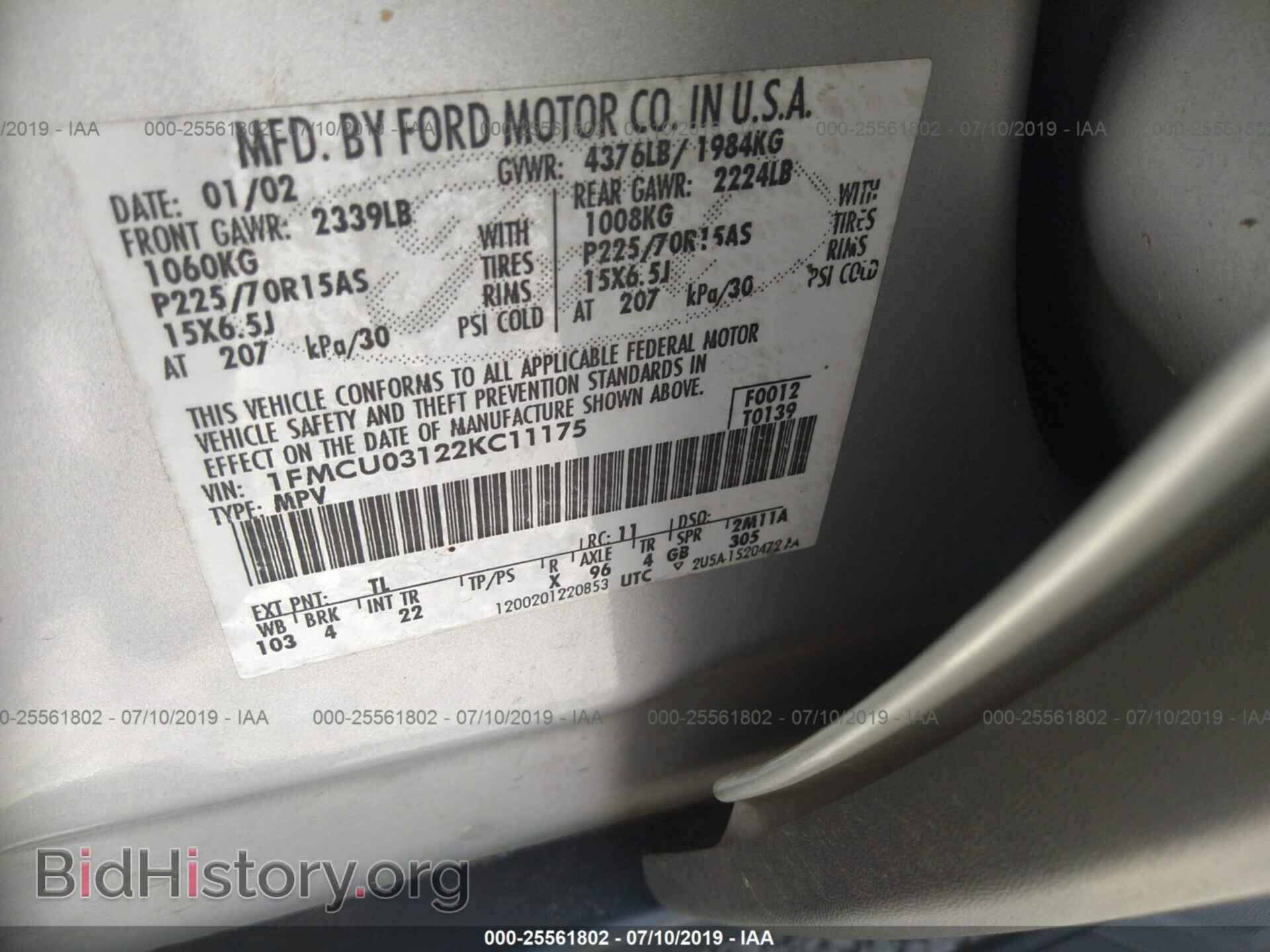 2002 FORD ESCAPE - VIN: 1FMCU03122KC11175 - Фото 9