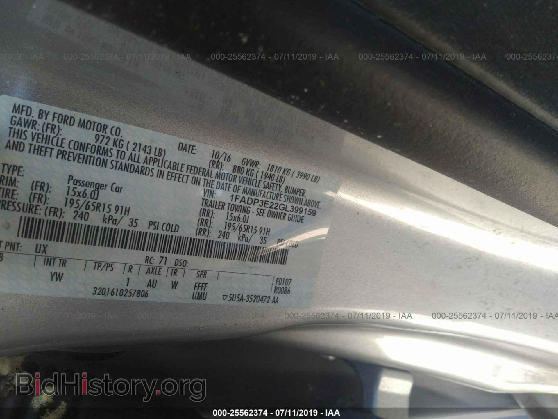 2016 FORD FOCUS - VIN: 1FADP3E22GL399159 - Фото 9