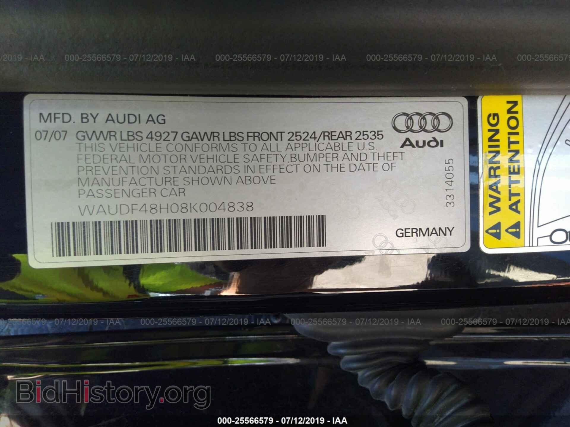 2008 AUDI A4 - VIN: WAUDF48H08K004838 - Фото 9