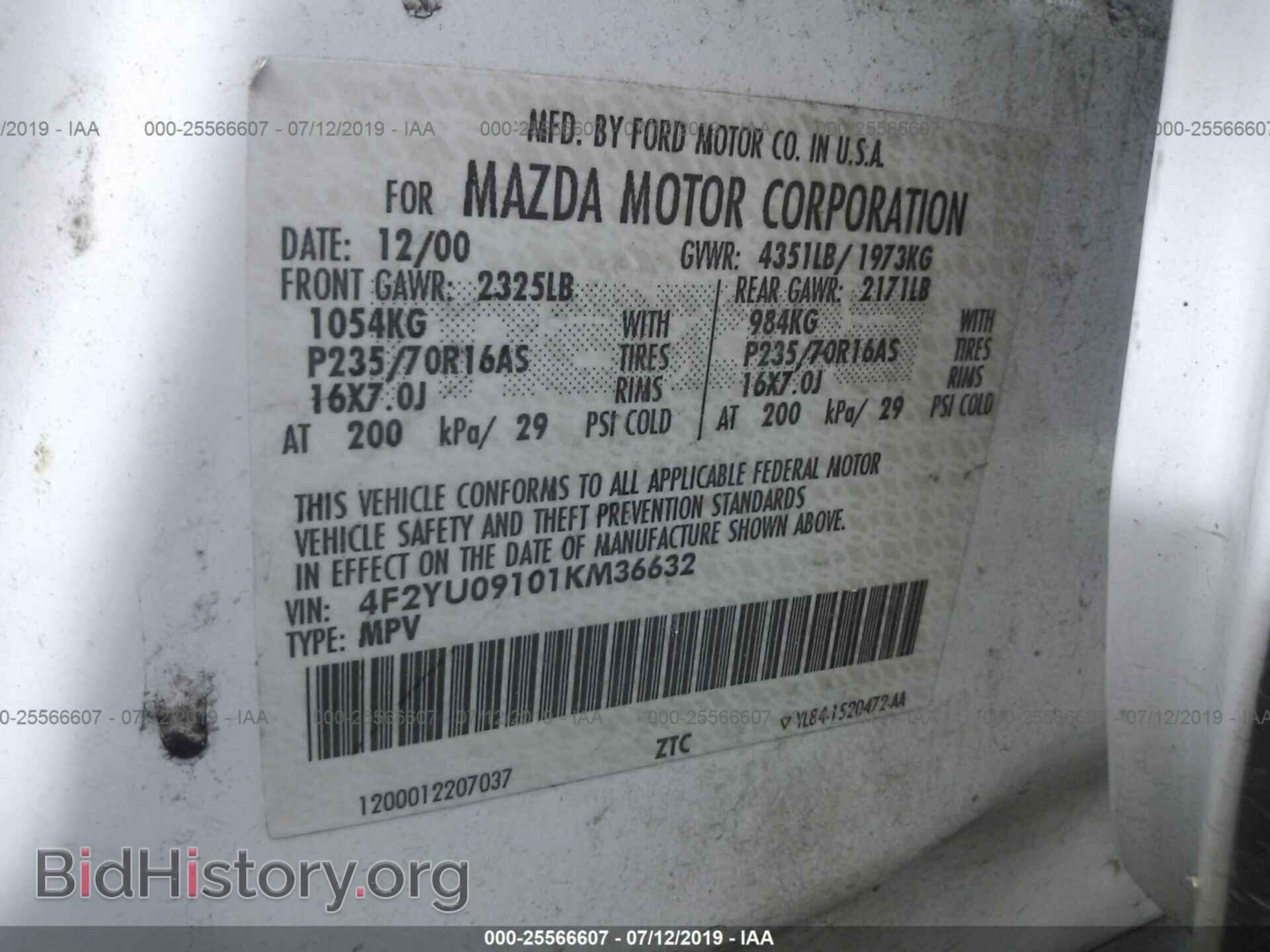 2001 MAZDA TRIBUTE - VIN: 4F2YU09101KM36632 - Фото 9
