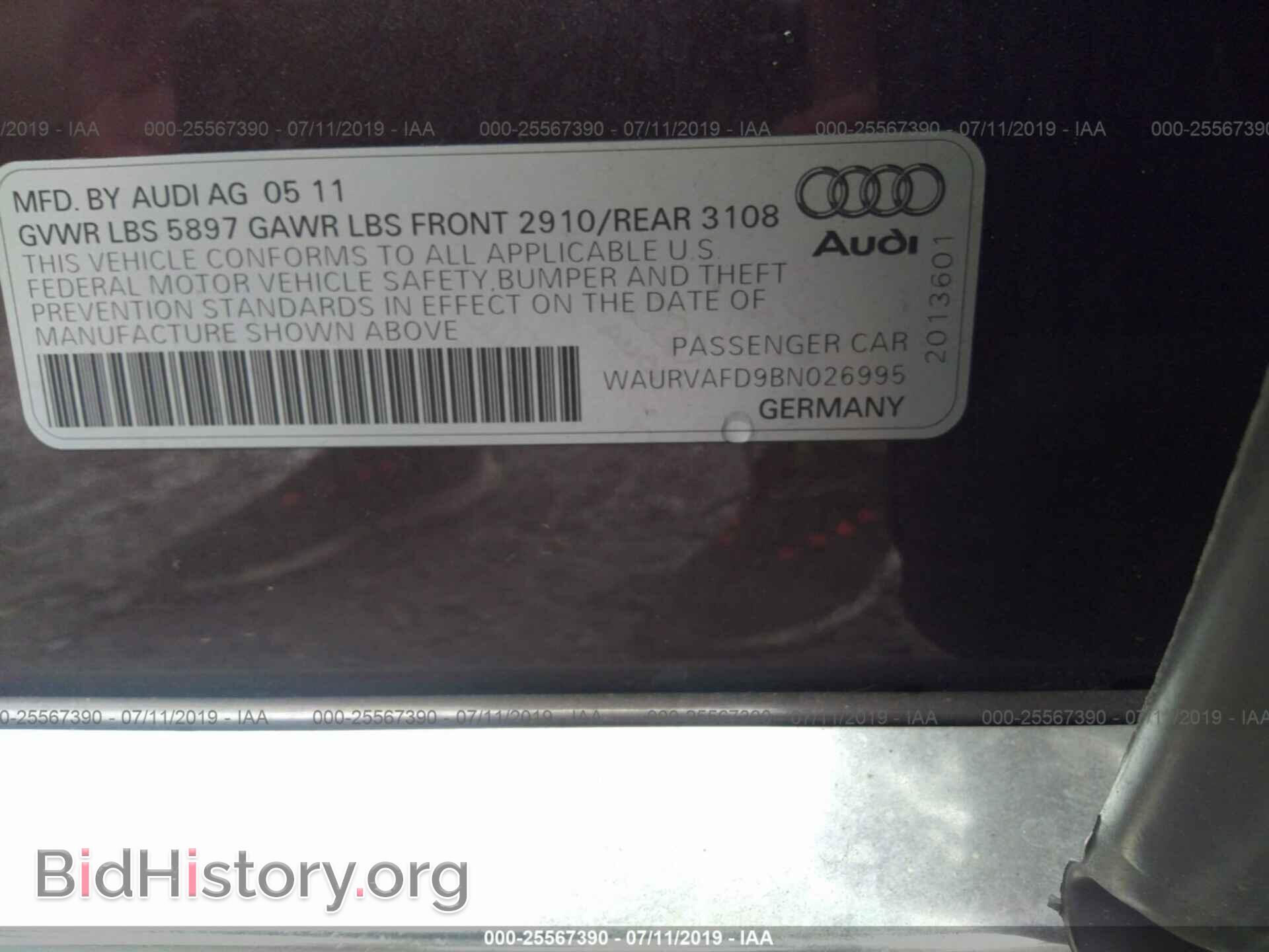2011 AUDI A8 - VIN: WAURVAFD9BN026995 - Фото 9