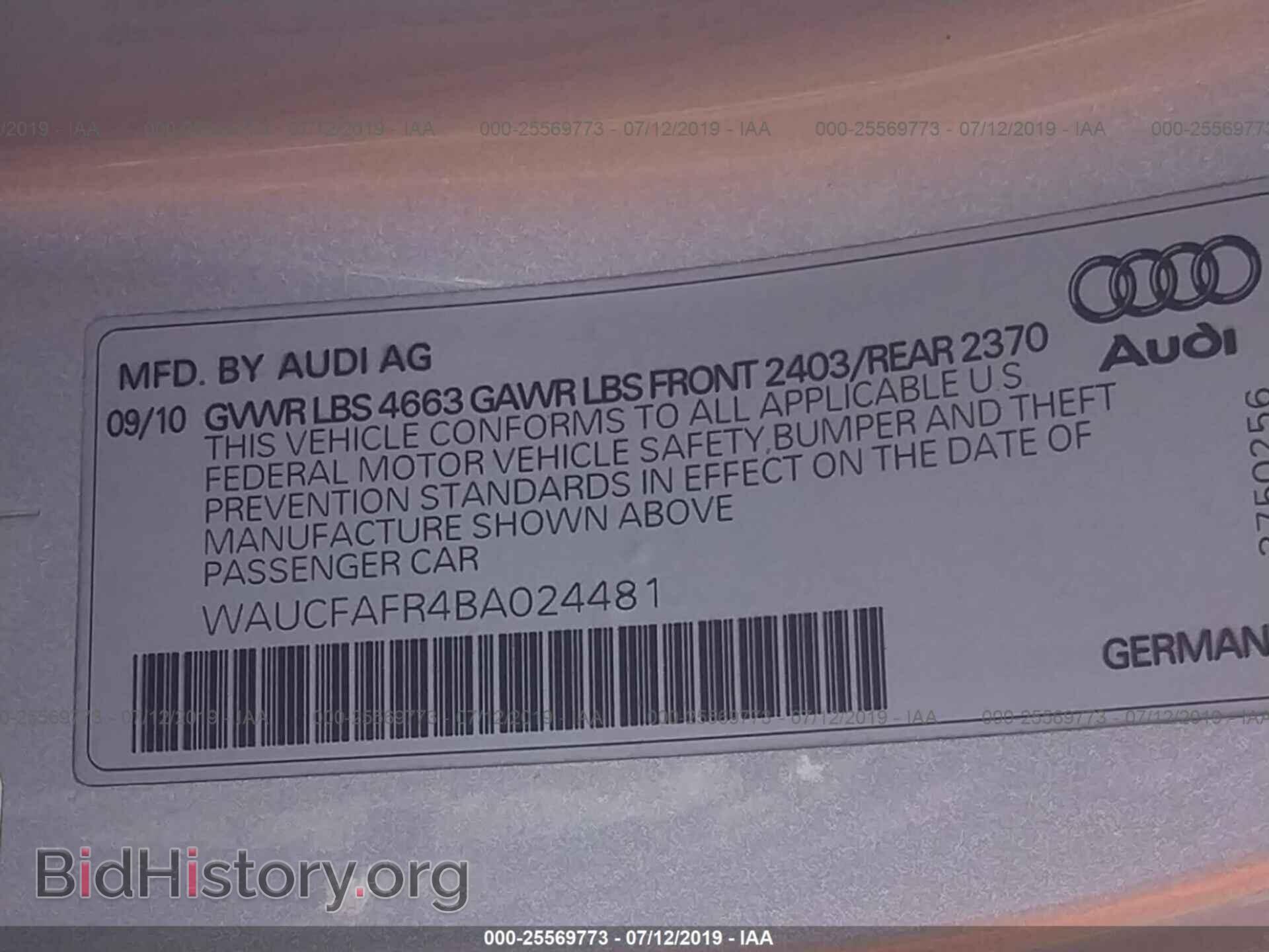 2011 AUDI A5 - VIN: WAUCFAFR4BA024481 - Фото 9