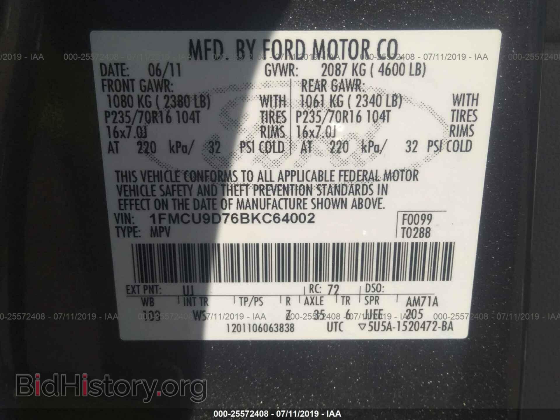 2011 FORD ESCAPE - VIN: 1FMCU9D76BKC64002 - Photo 9