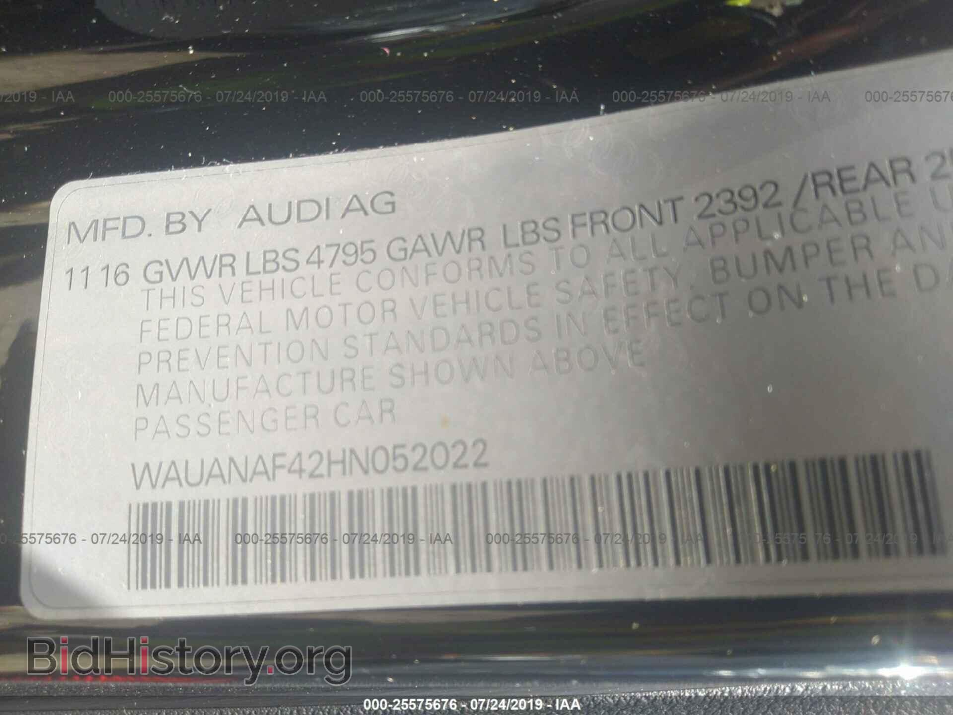 2017 AUDI A4 - VIN: WAUANAF42HN052022 - Фото 9