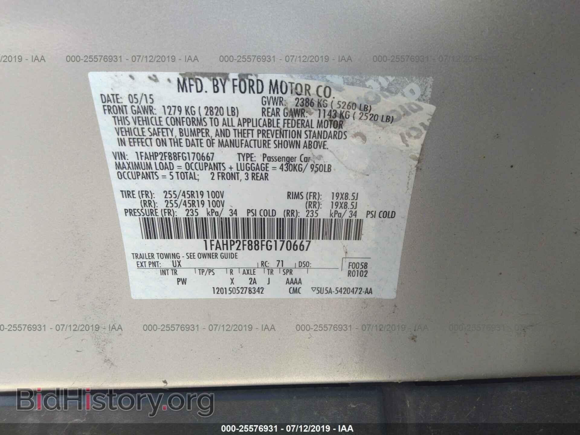 2015 FORD TAURUS - VIN: 1FAHP2F88FG170667 - Фото 9